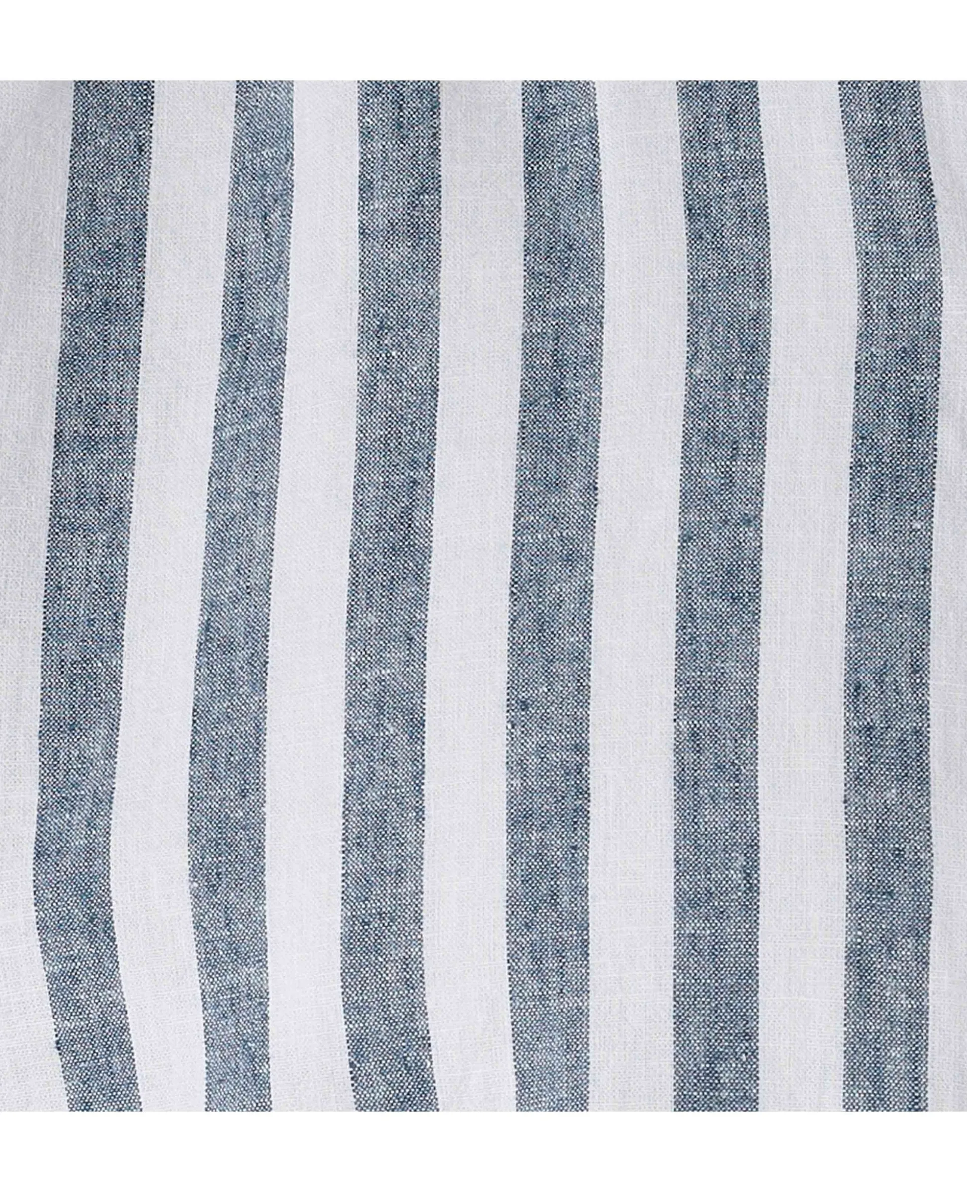 Navy White Bold Stripe Linen Cotton Classic Fit Short Sleeve Shirt