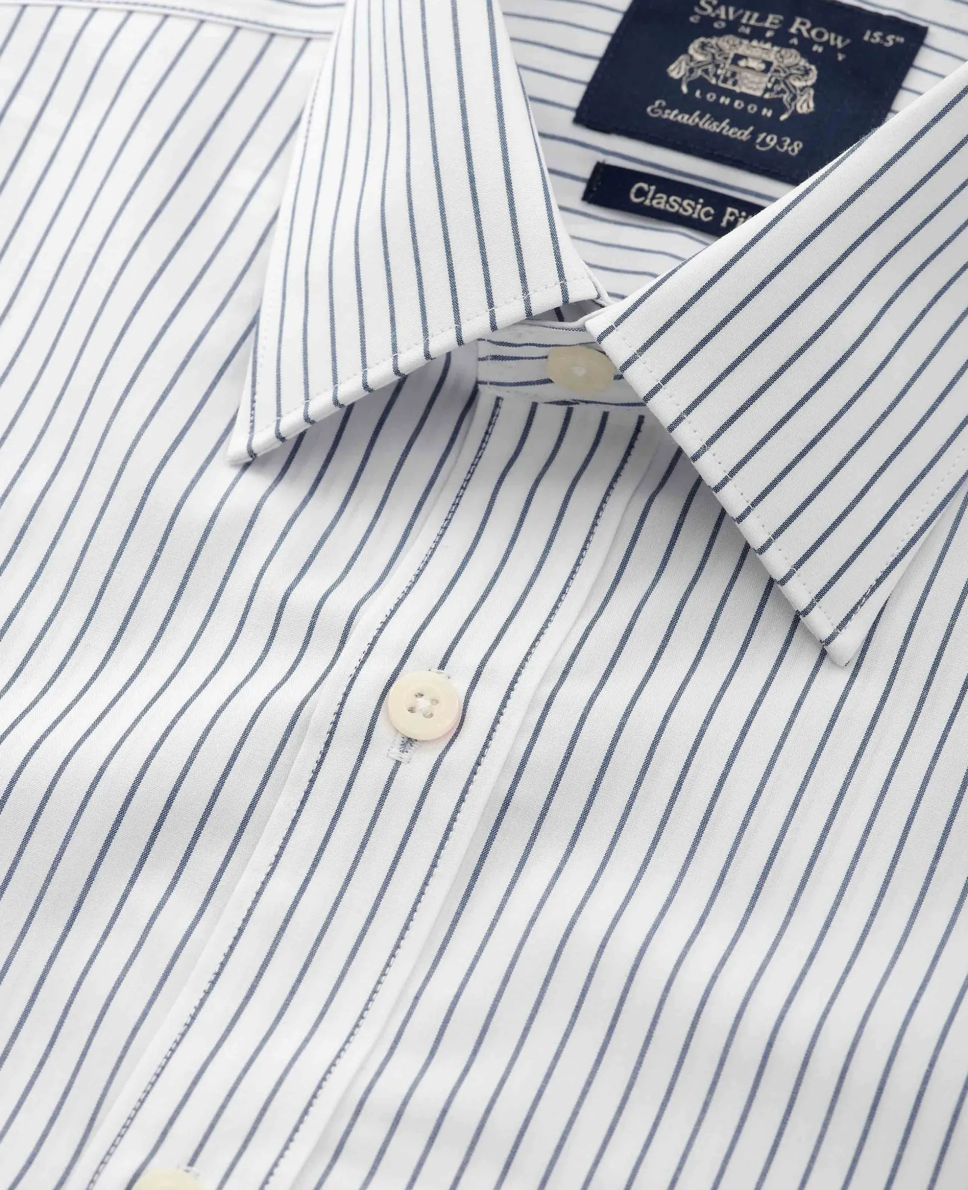 Navy White Stripe Cotton Classic Fit Formal Shirt - Double Cuff