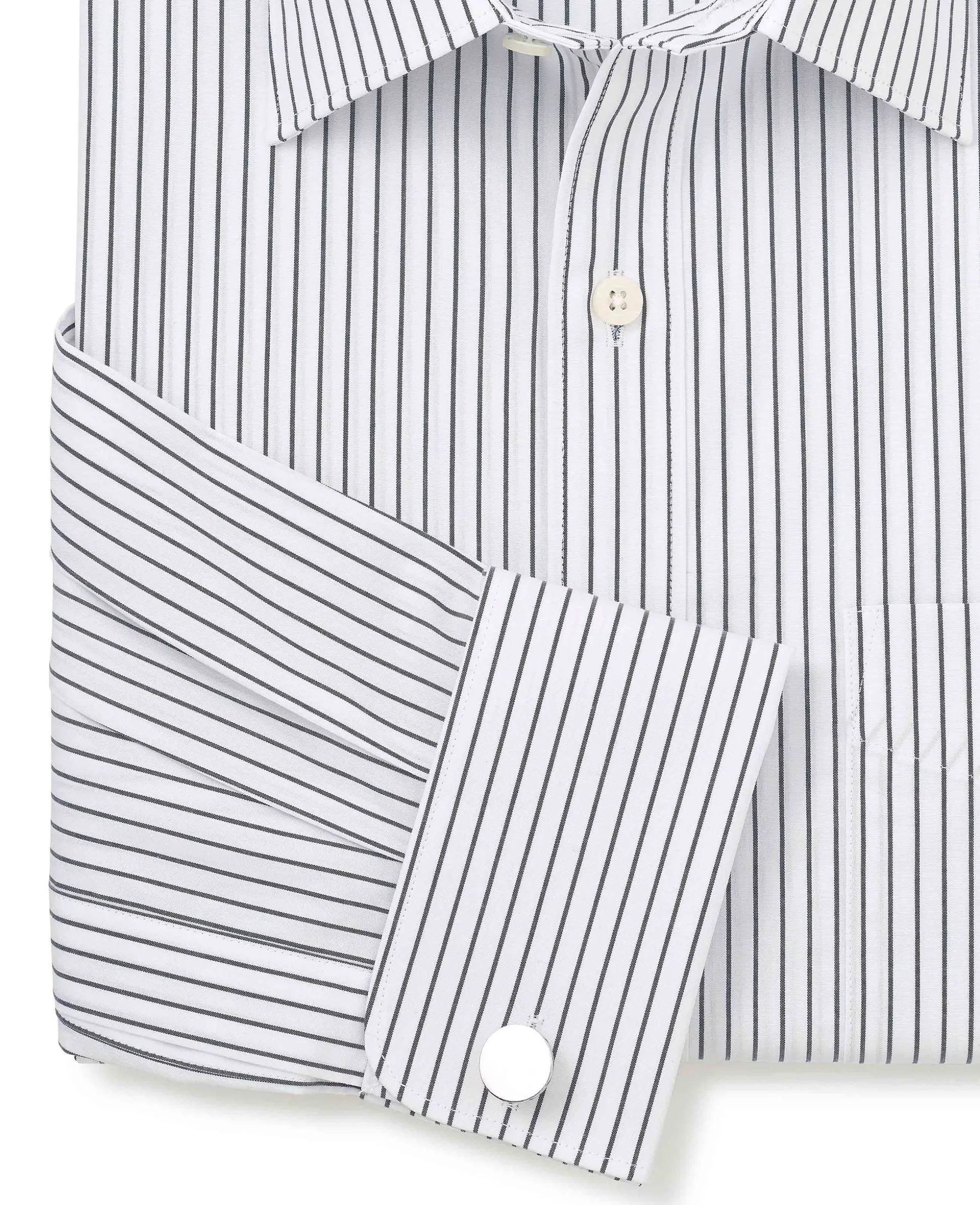 Navy White Stripe Cotton Classic Fit Formal Shirt - Double Cuff