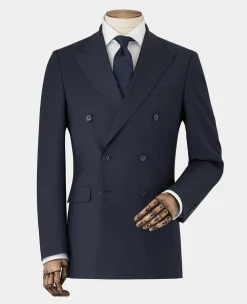 Navy Wool-Blend Double-Breasted Suit Jacket