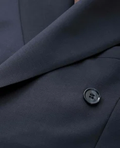 Navy Wool-Blend Double-Breasted Suit Jacket