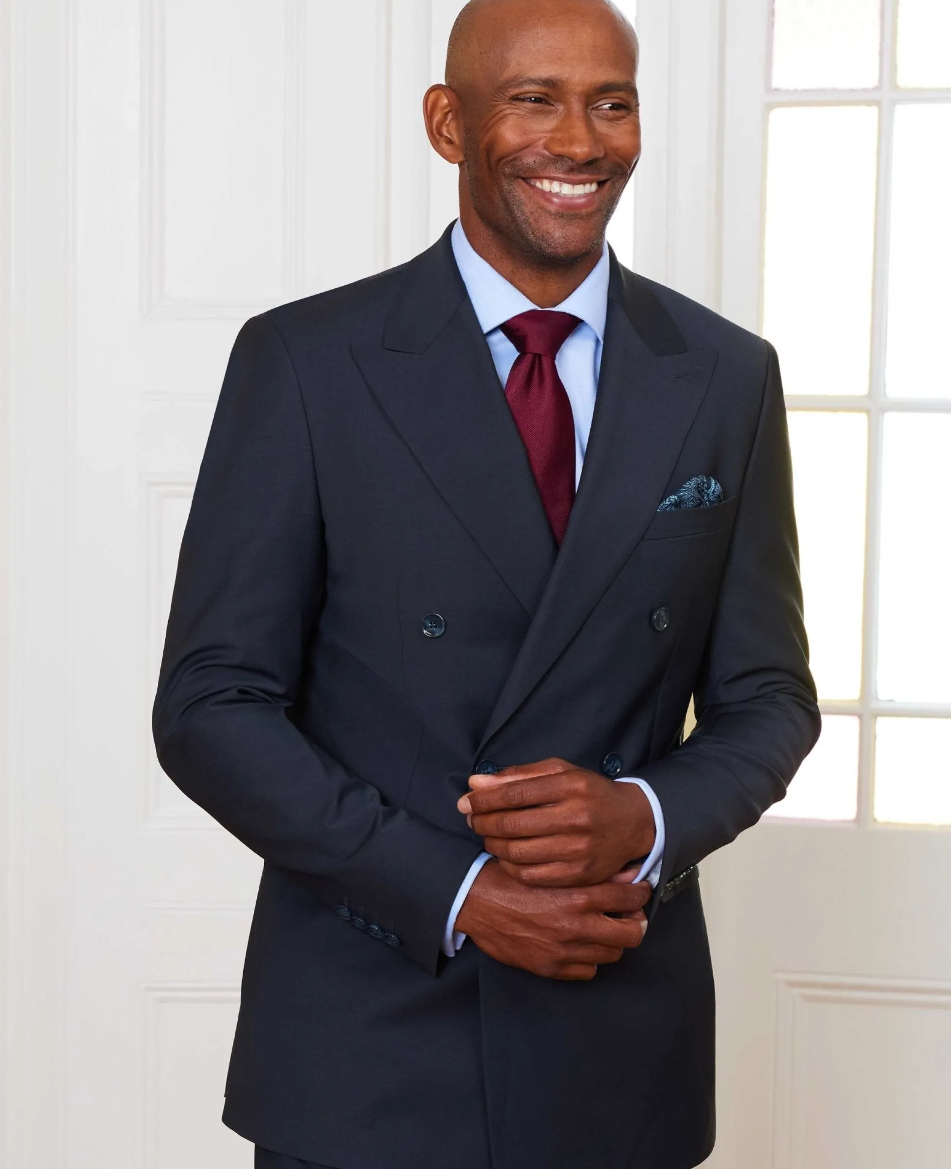 Navy Wool-Blend Double-Breasted Suit