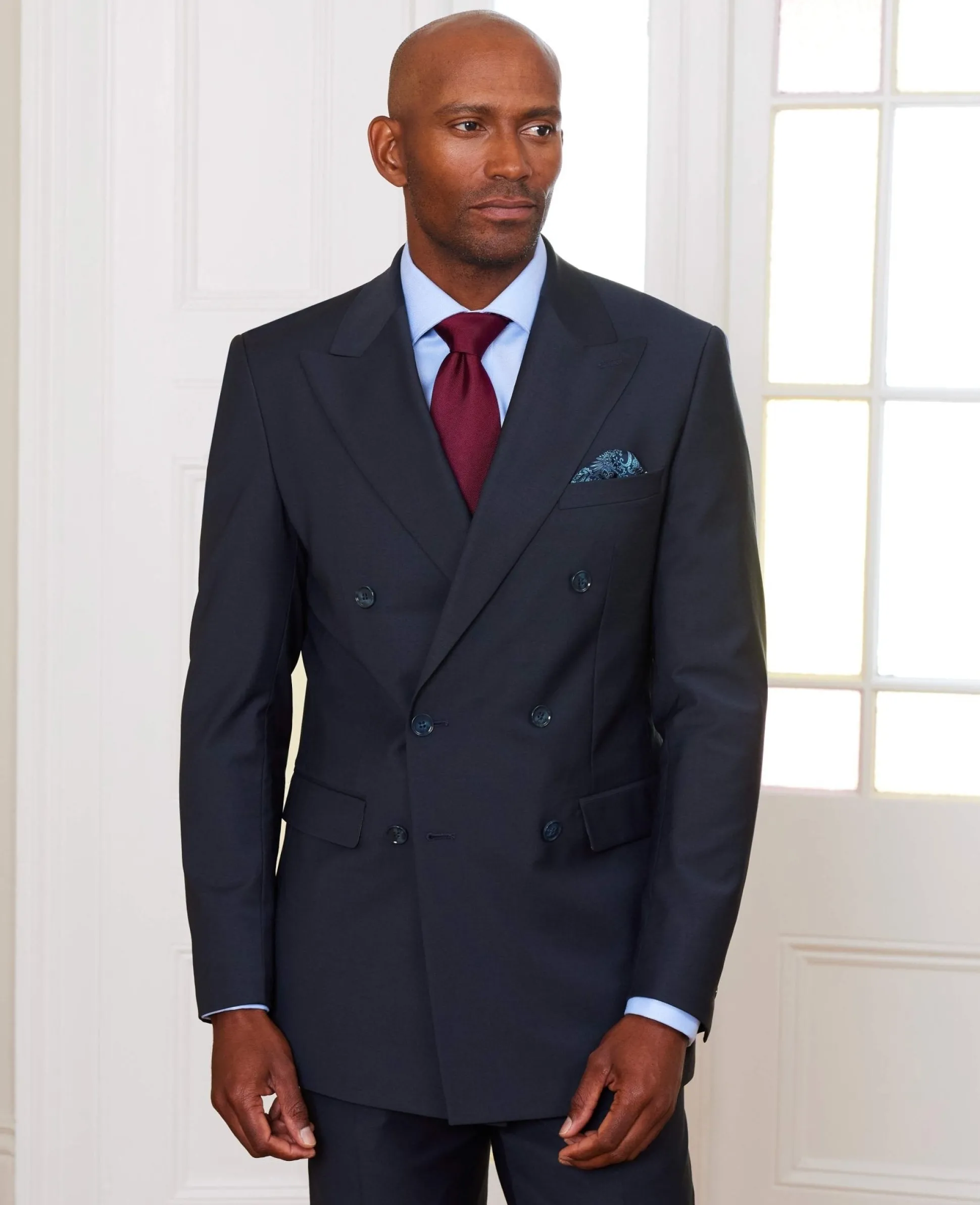 Navy Wool-Blend Double-Breasted Suit