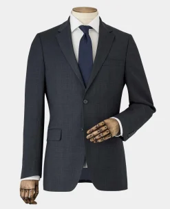 Navy Wool-Blend Prince of Wales Check Suit Jacket