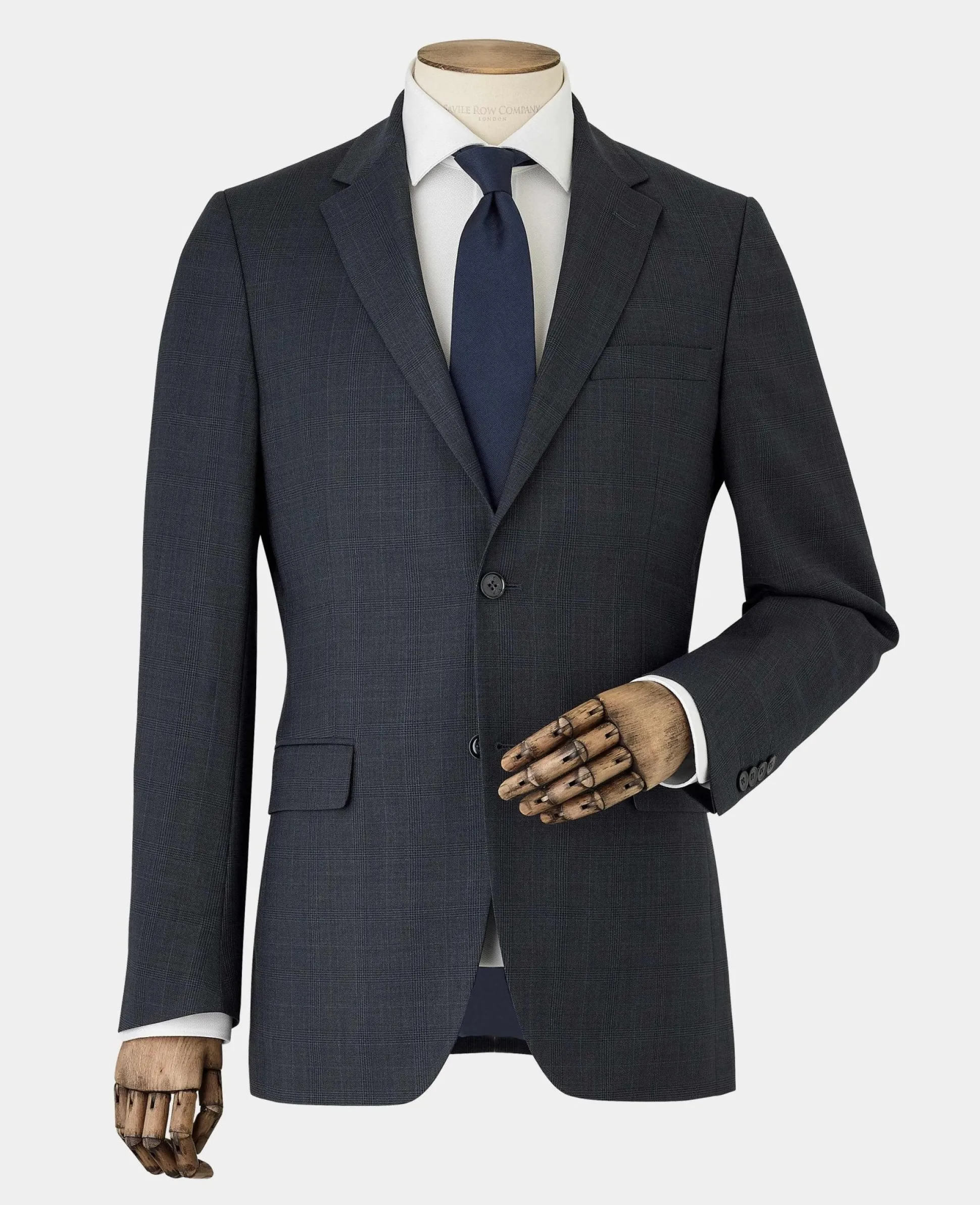 Navy Wool-Blend Prince of Wales Check Suit Jacket