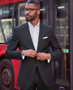 Navy Wool Linen Blend Suit Jacket