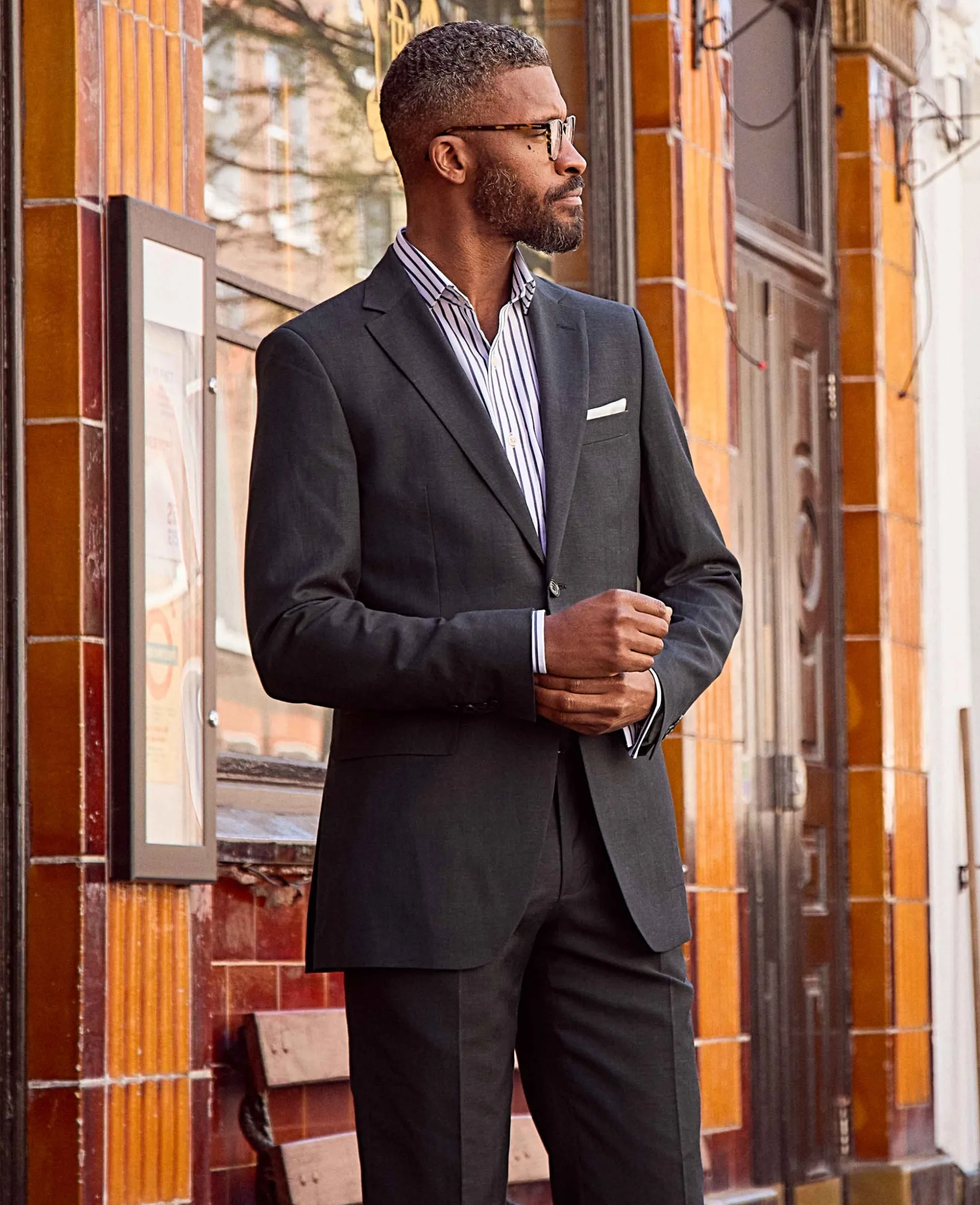 Navy Wool Linen Blend Suit Jacket