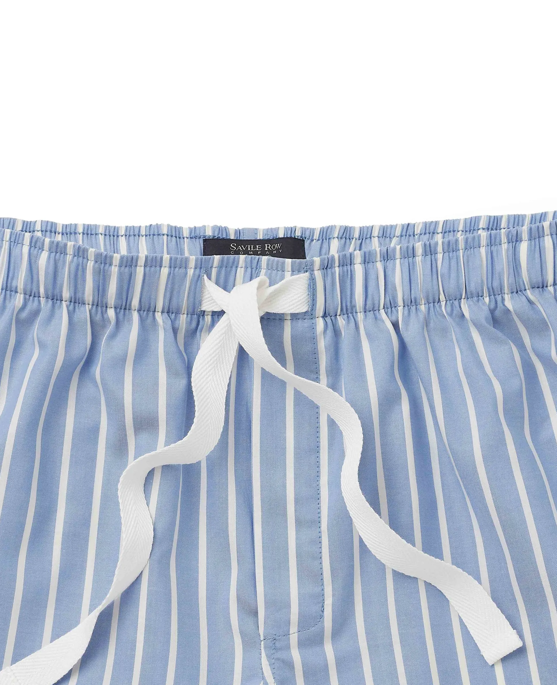 Pale Blue Cotton Twill Wide Stripe Lounge Shorts