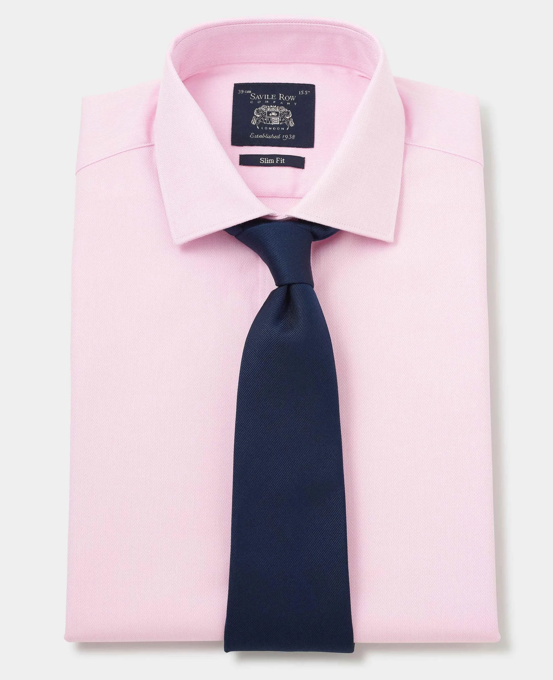 Pink Cotton Herringbone Slim Fit Formal Shirt - Double Cuff