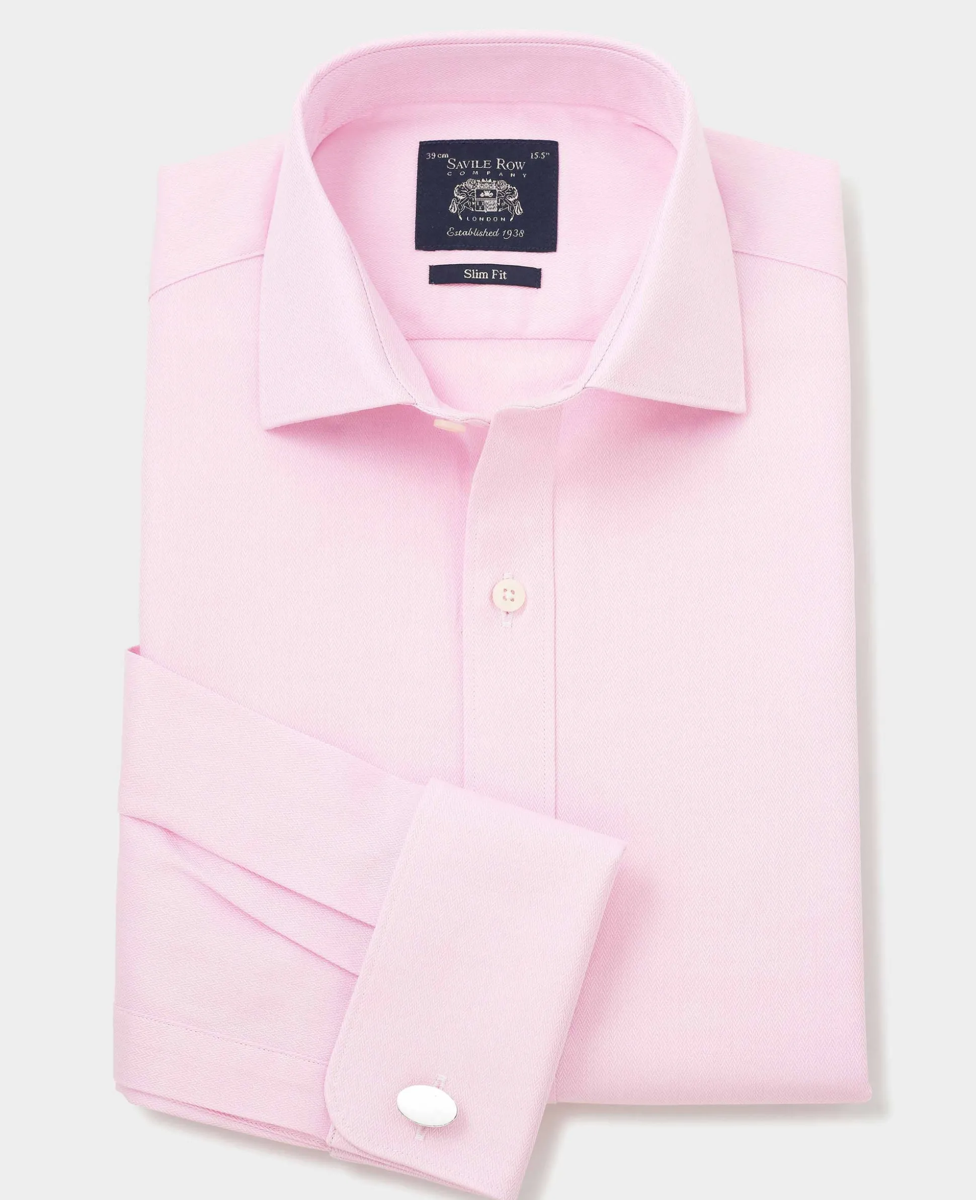 Pink Cotton Herringbone Slim Fit Formal Shirt - Double Cuff