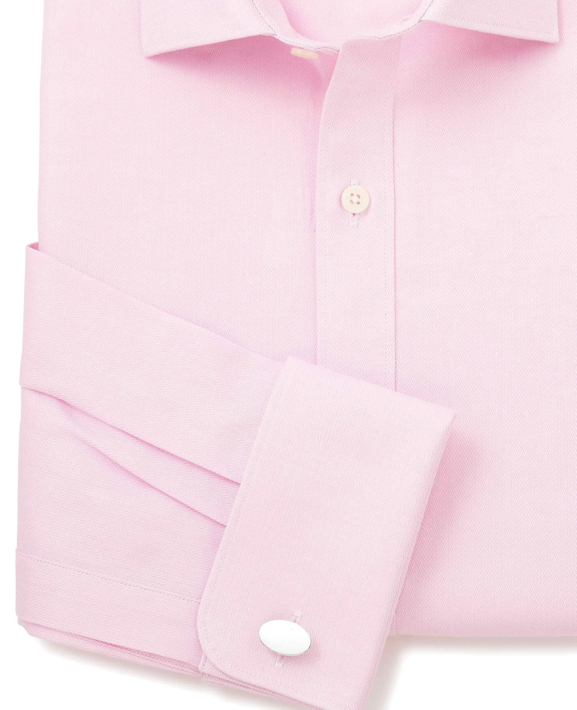 Pink Cotton Herringbone Slim Fit Formal Shirt - Double Cuff