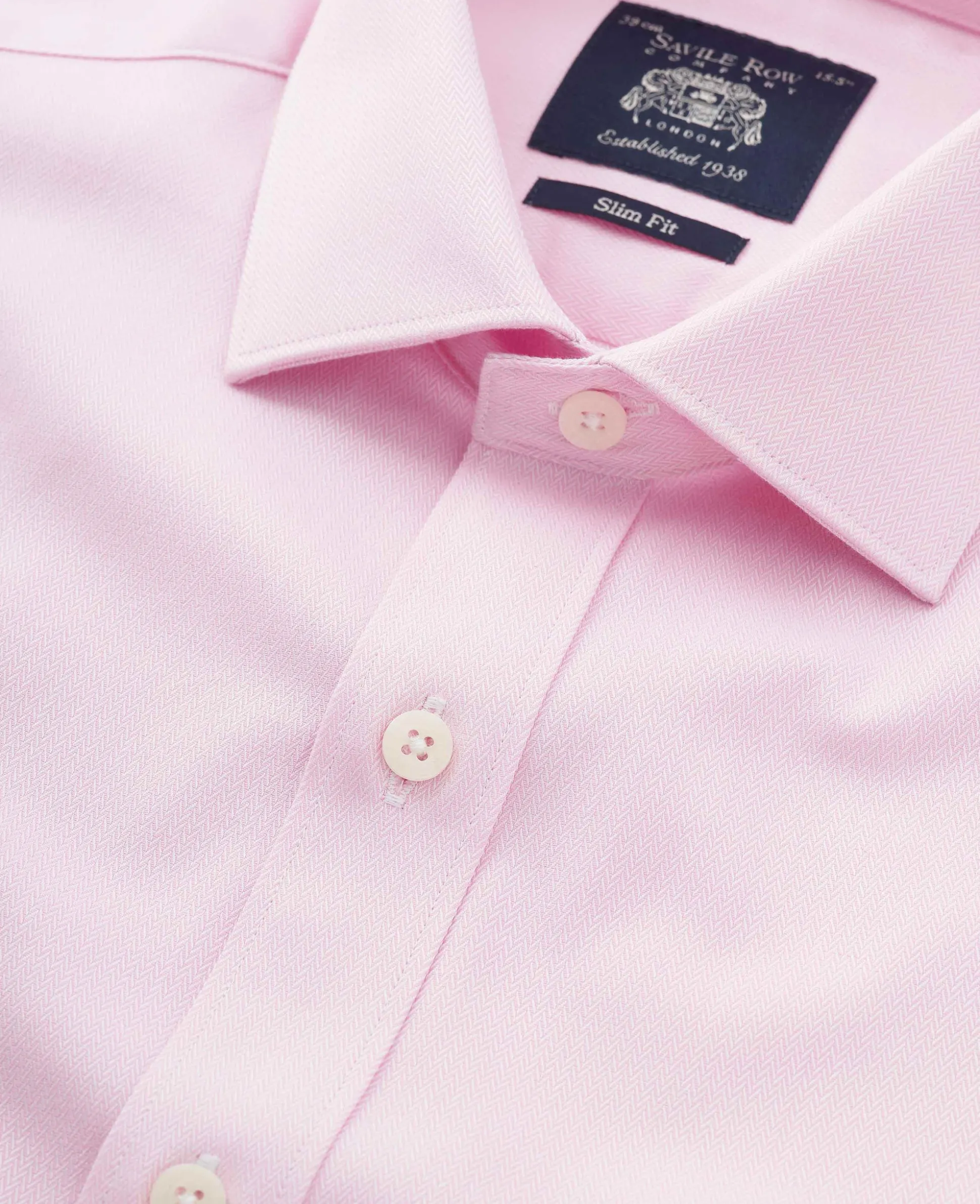 Pink Cotton Herringbone Slim Fit Formal Shirt - Double Cuff