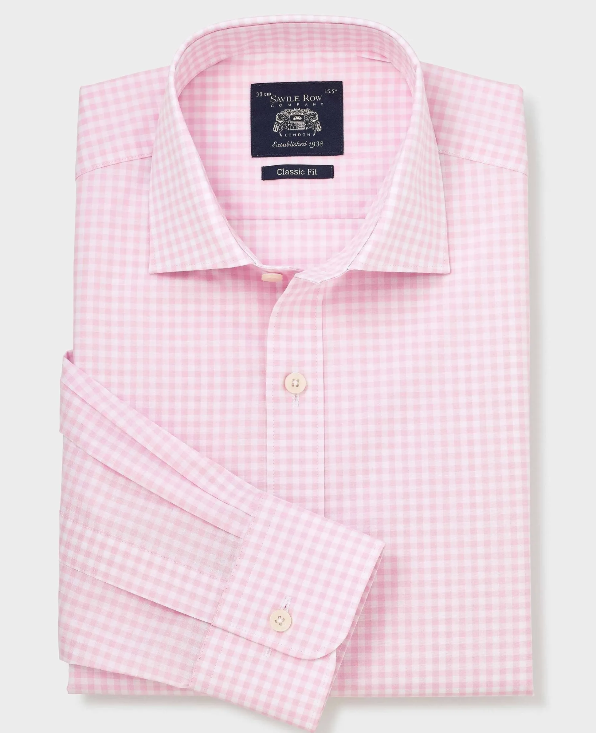 Pink Cotton Poplin Gingham Check Classic Fit Formal Shirt - Single Cuff