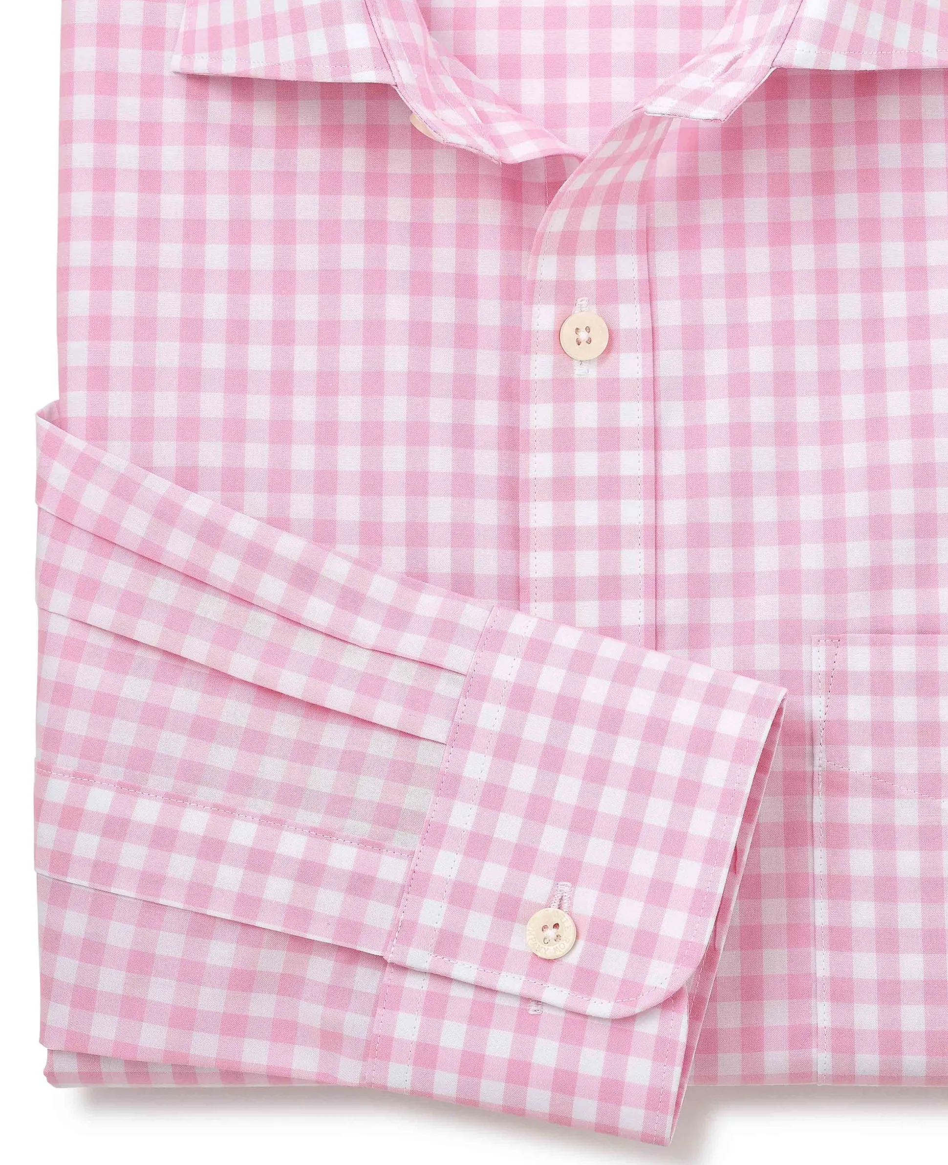 Pink White Cotton Gingham Check Classic Fit Formal Shirt - Single Cuff