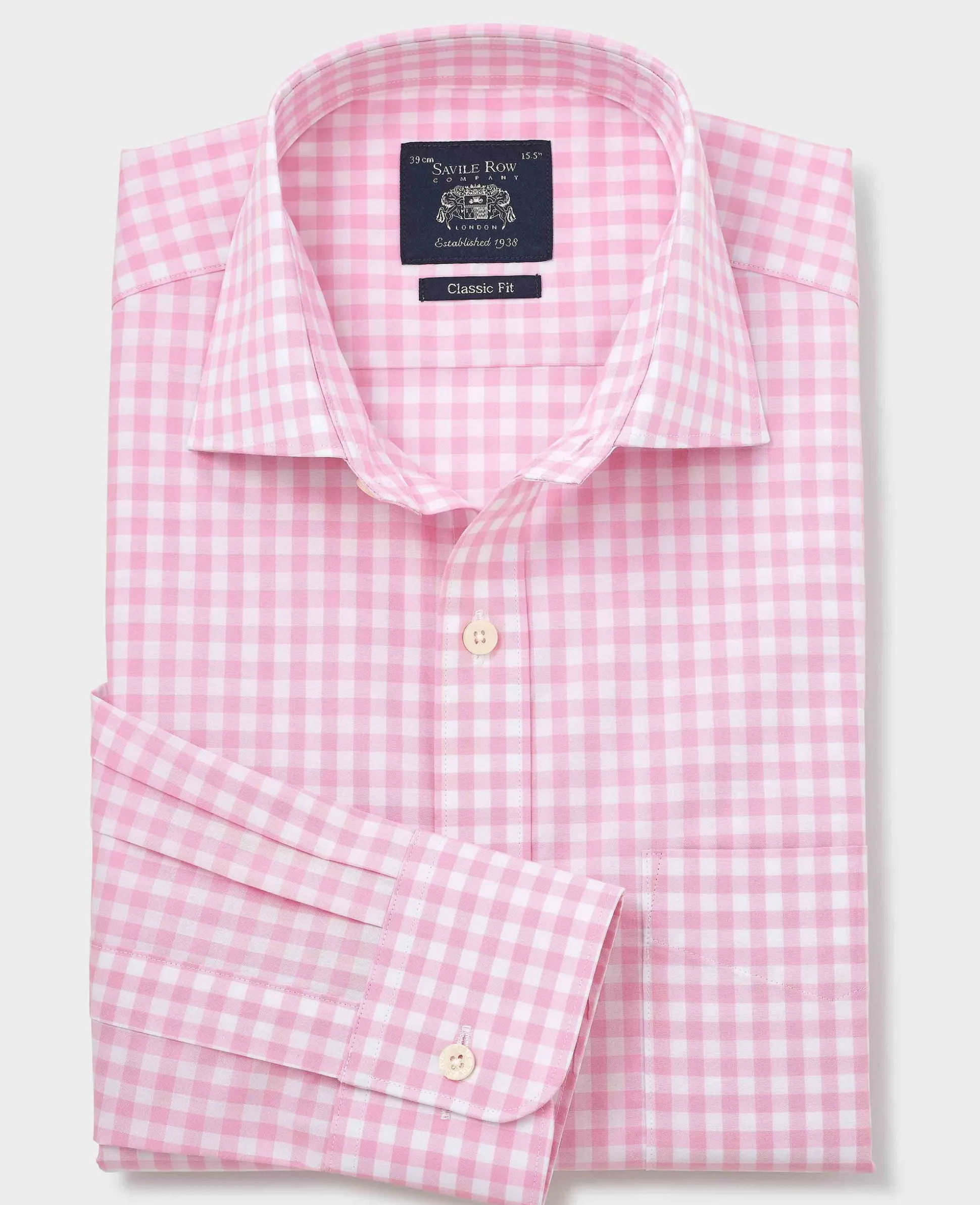 Pink White Cotton Gingham Check Classic Fit Formal Shirt - Single Cuff
