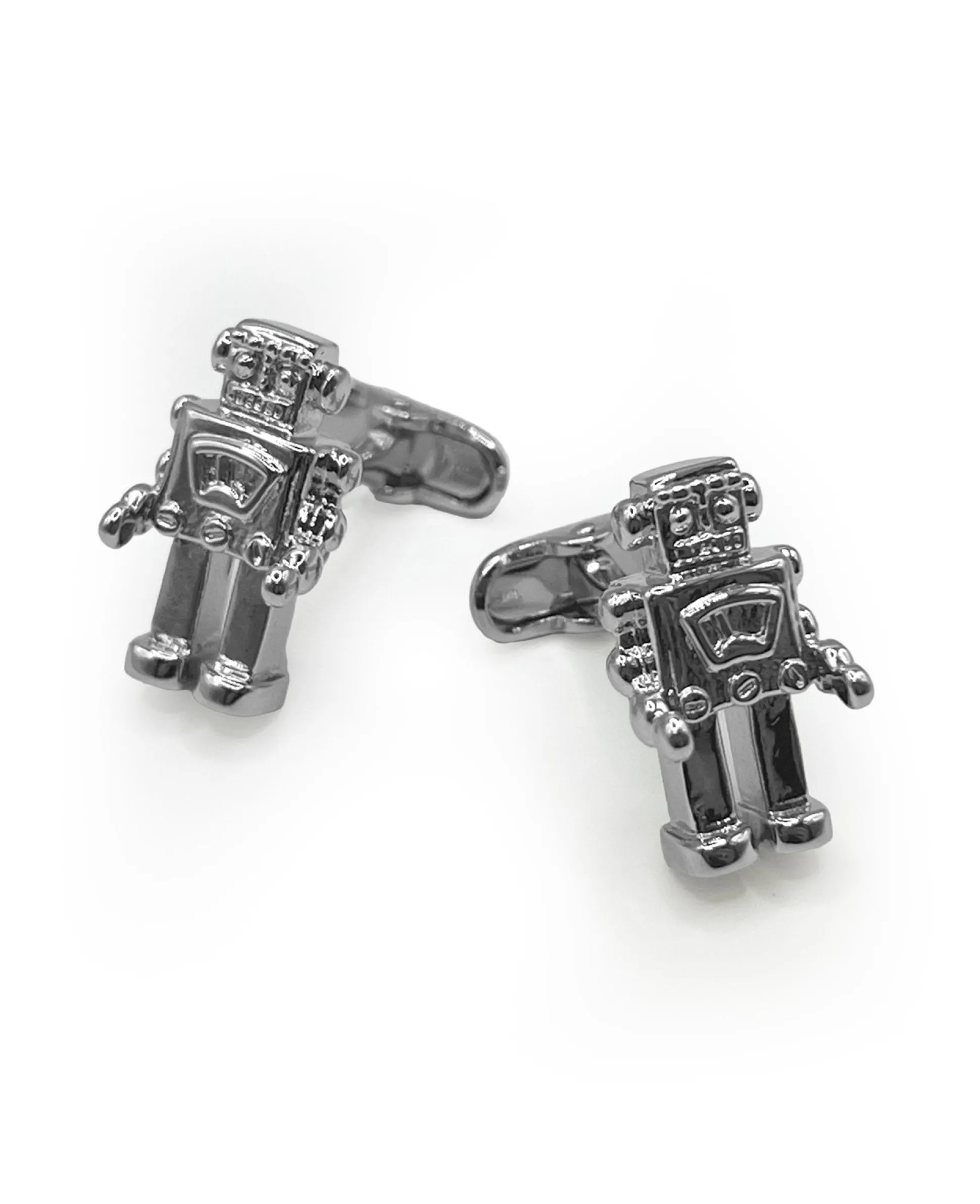 Silver Tone Rhodium Plated Robot Cufflinks