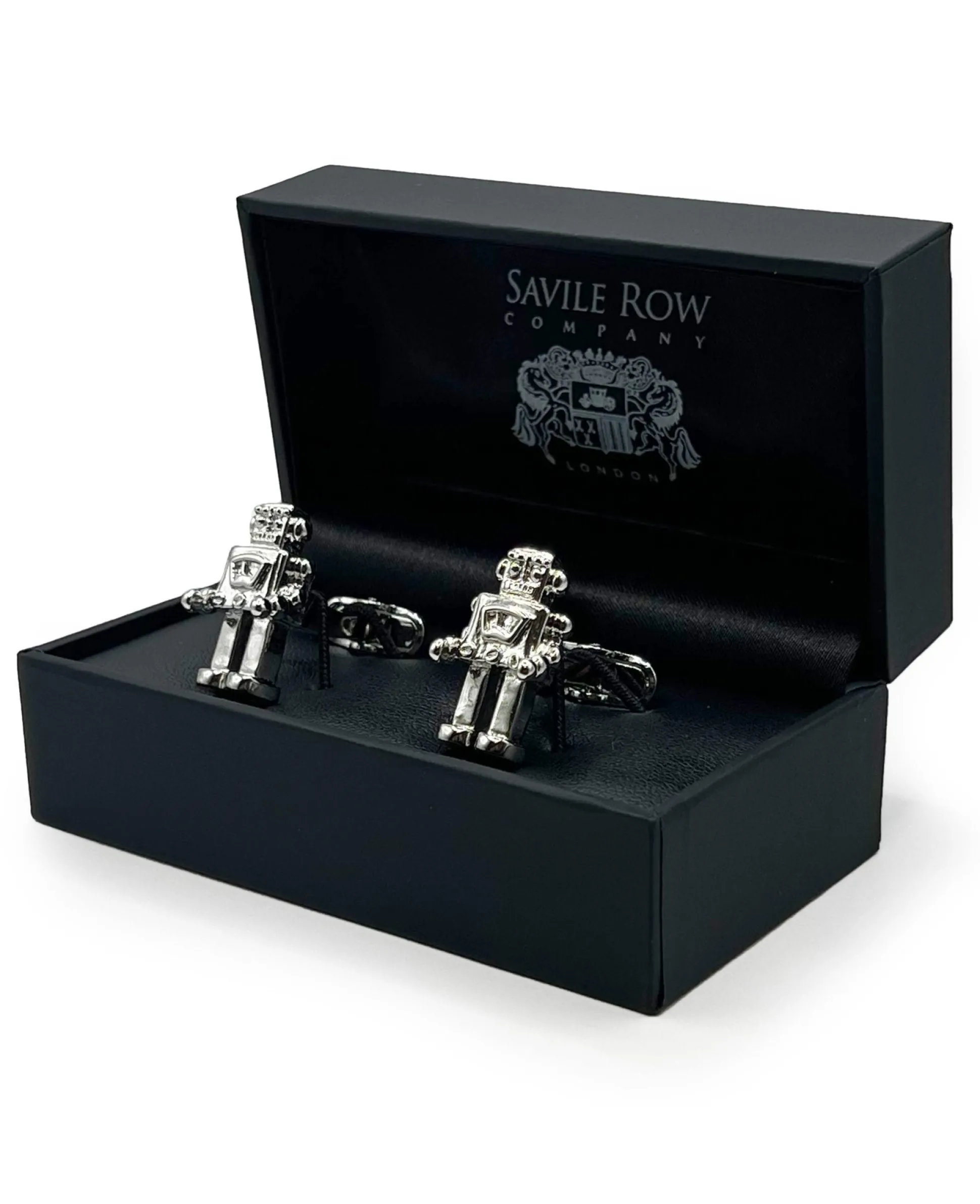 Silver Tone Rhodium Plated Robot Cufflinks