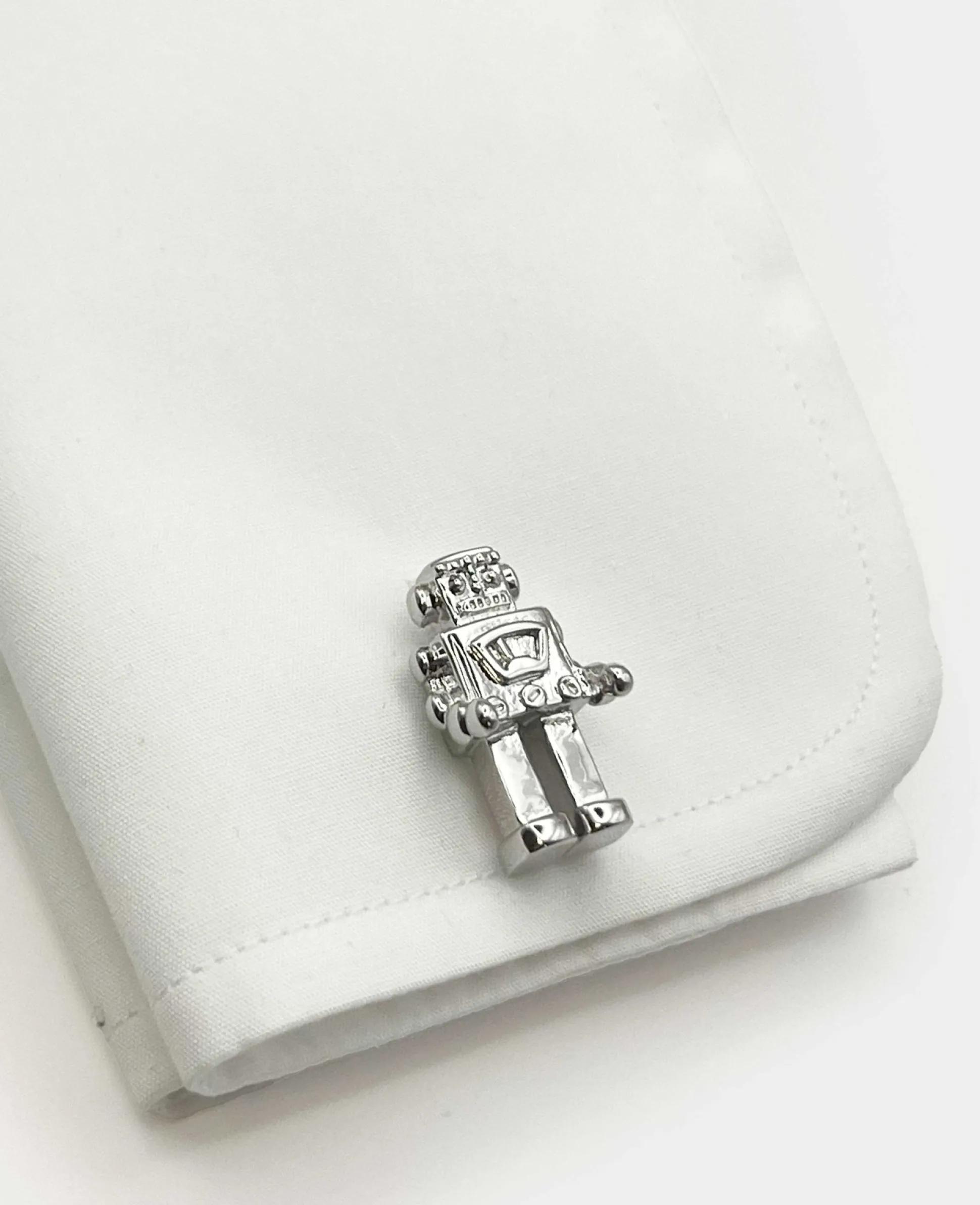Silver Tone Rhodium Plated Robot Cufflinks
