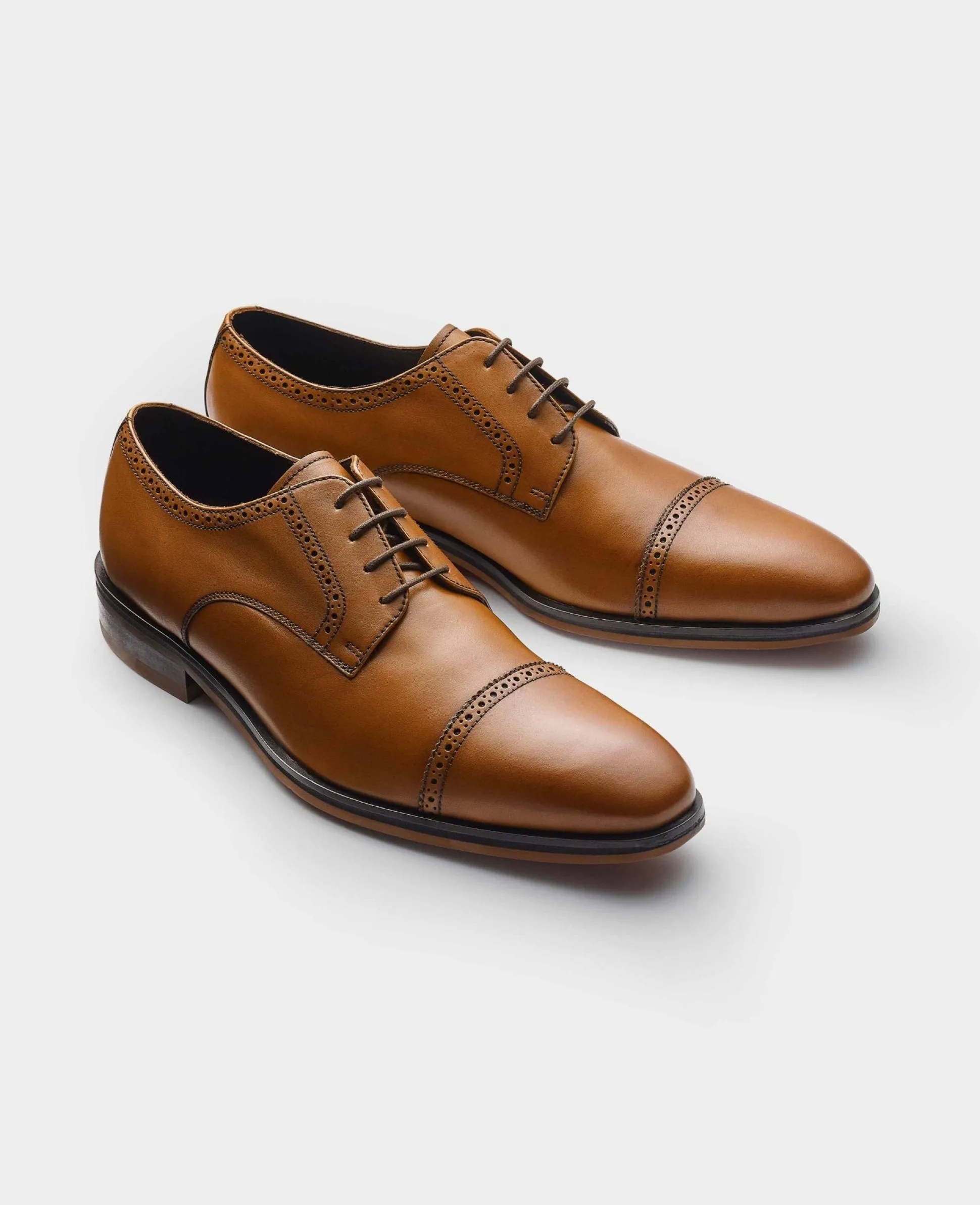 Tan Leather Capped Derby Shoes