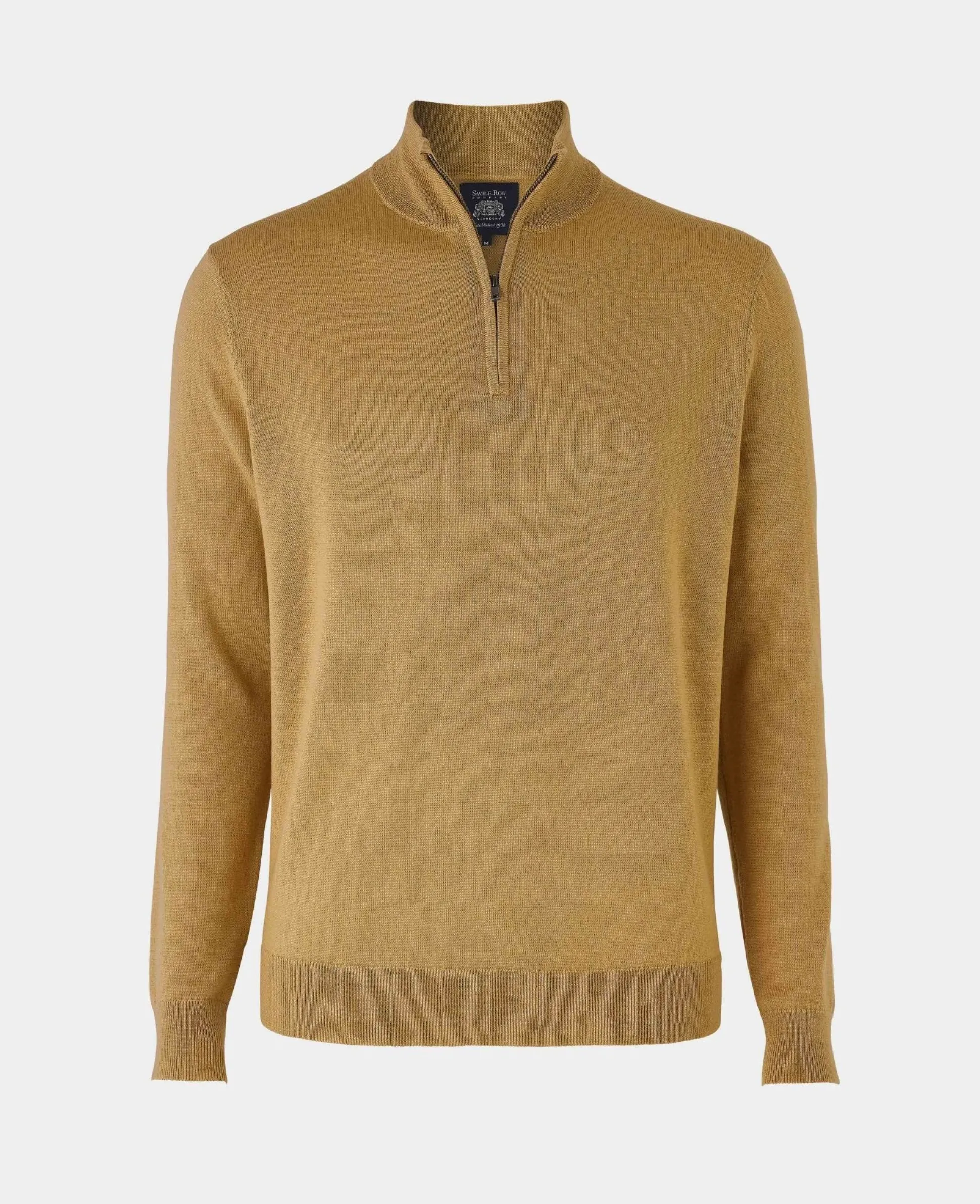 Tan Merino Wool Zip Neck Jumper