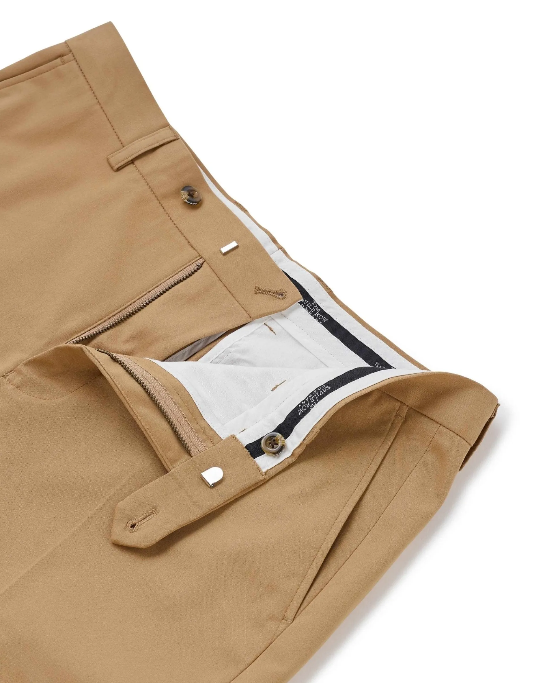 Tan Stretch Cotton Classic Fit Flat Front Chinos