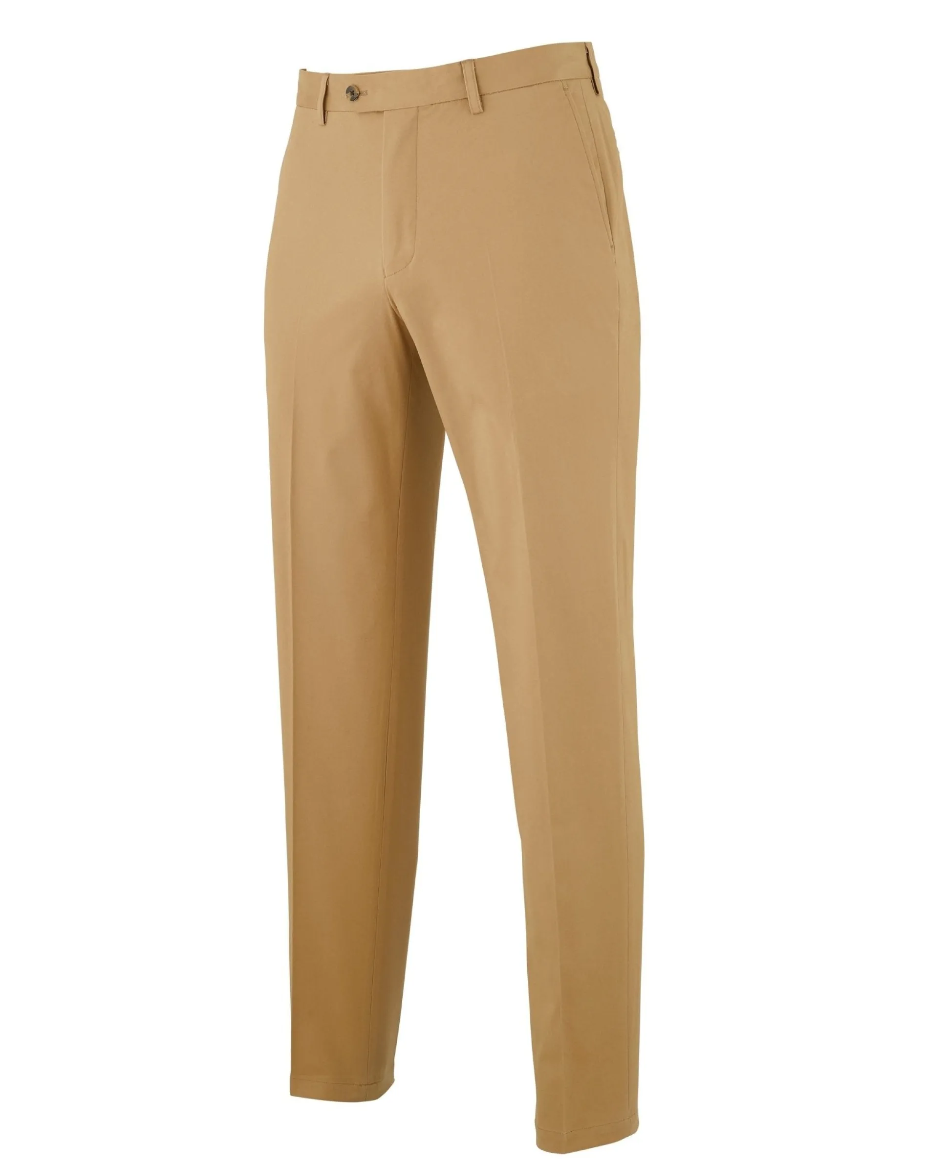 Tan Stretch Cotton Classic Fit Flat Front Chinos