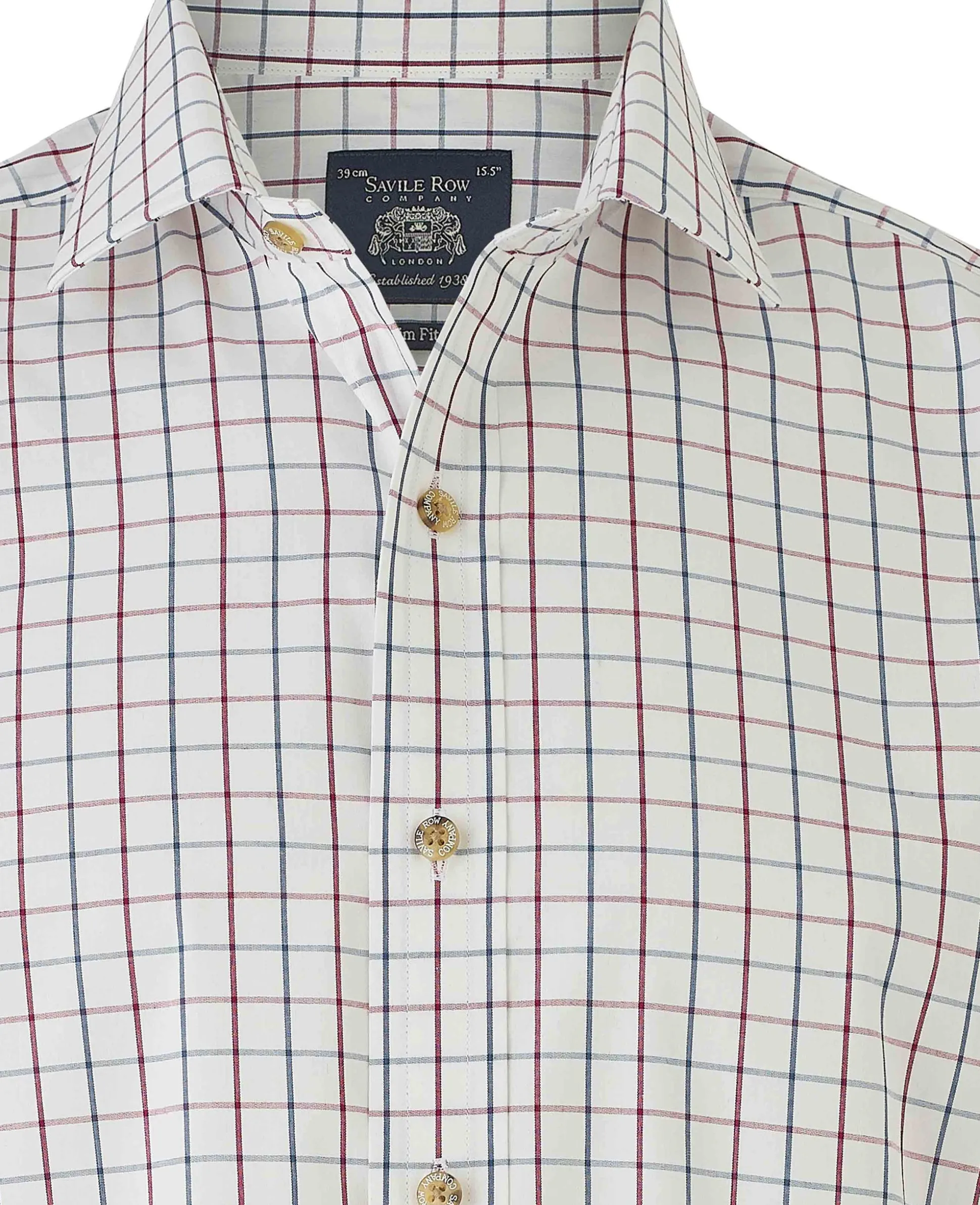 White Burgundy Cotton Tattersall Check Slim Fit Formal Shirt - Single Cuff
