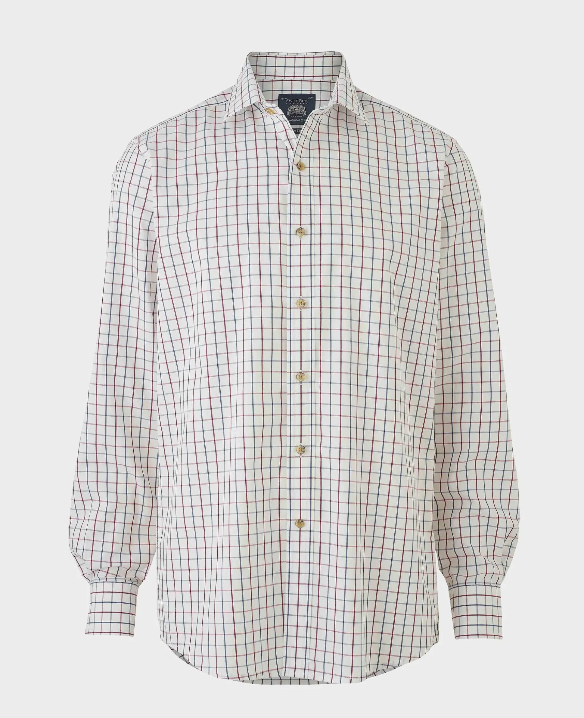 White Burgundy Cotton Tattersall Check Slim Fit Formal Shirt - Single Cuff