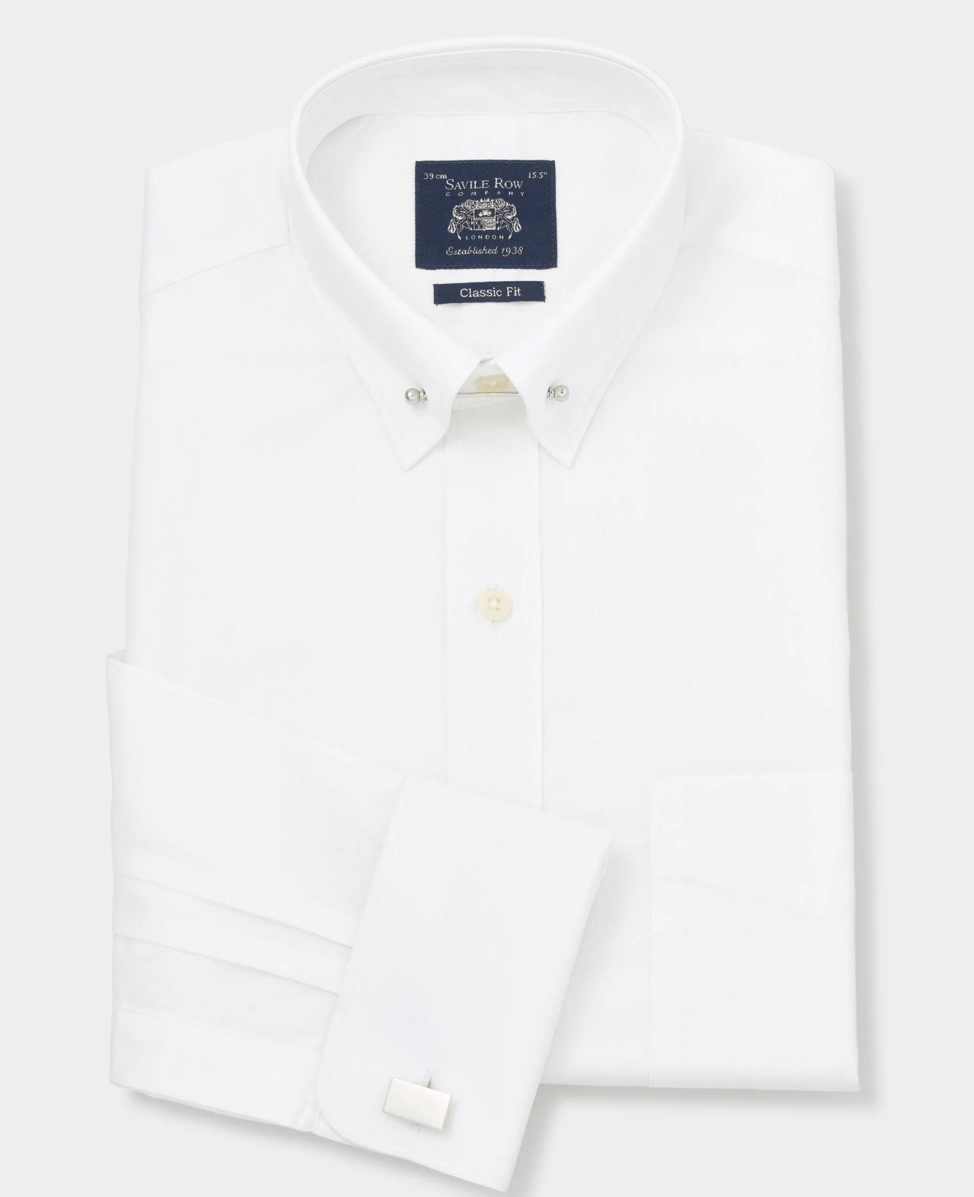 White Classic Fit Pin Collar Shirt - Double Cuff
