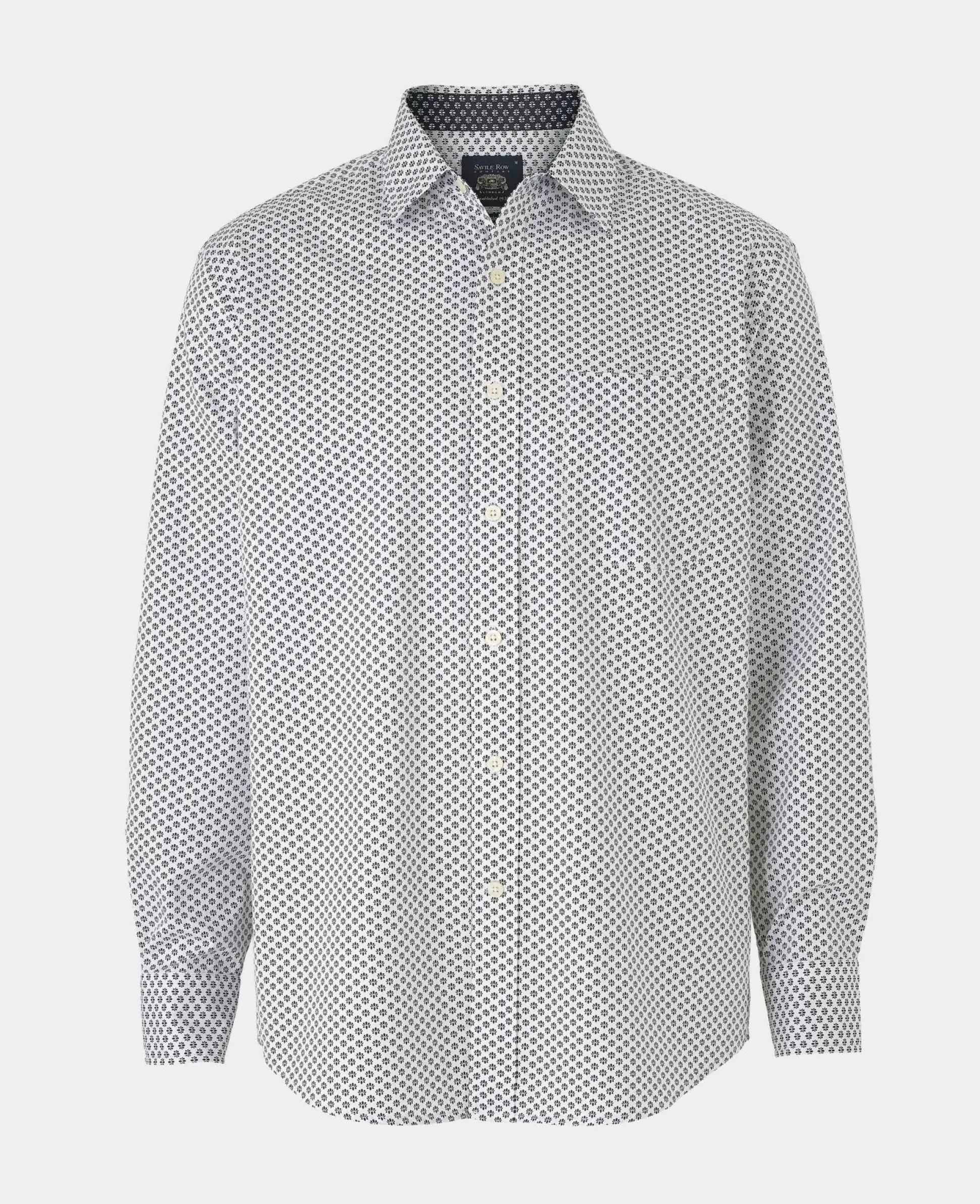 White Cotton Classic Fit Printed Casual Shirt
