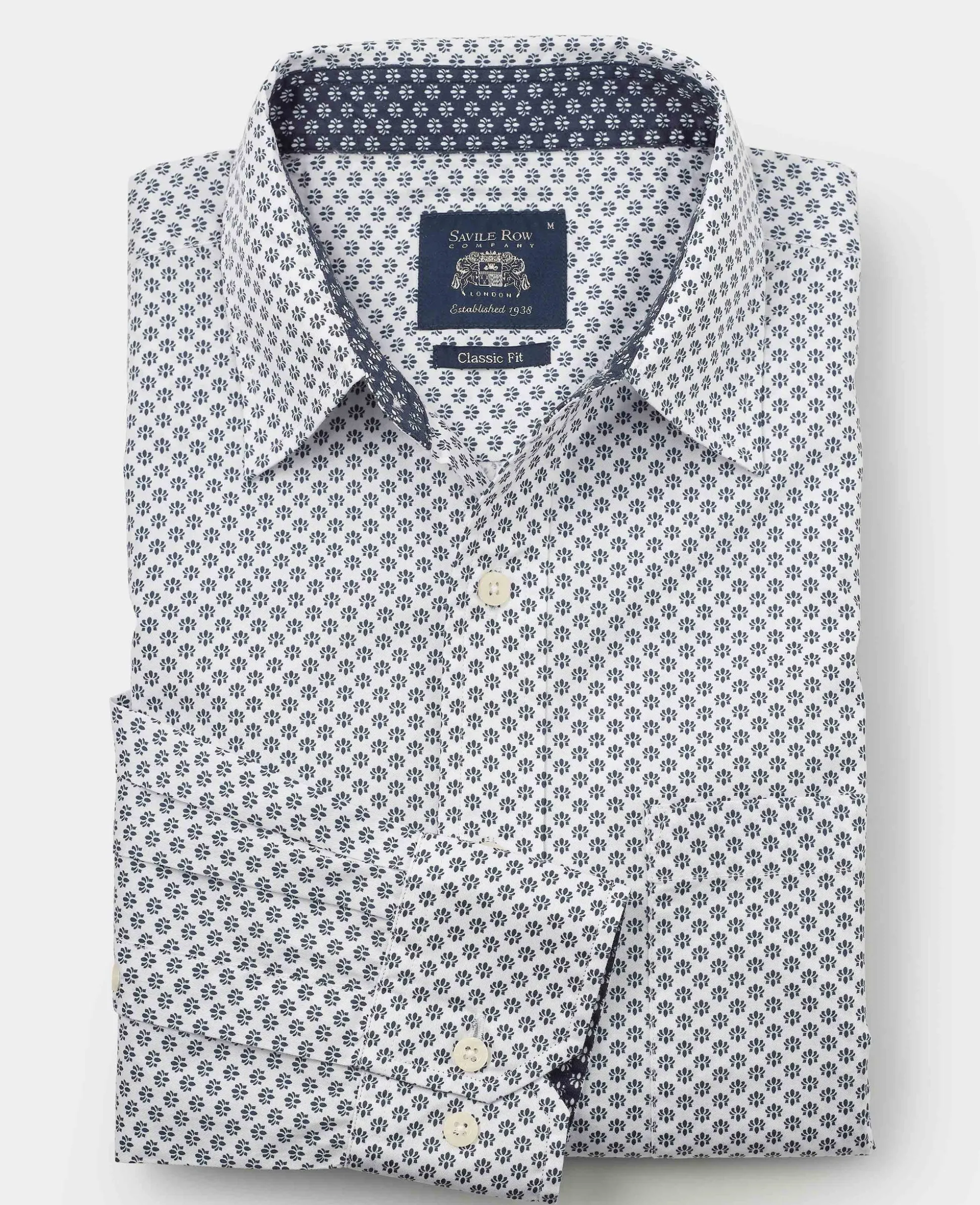 White Cotton Classic Fit Printed Casual Shirt