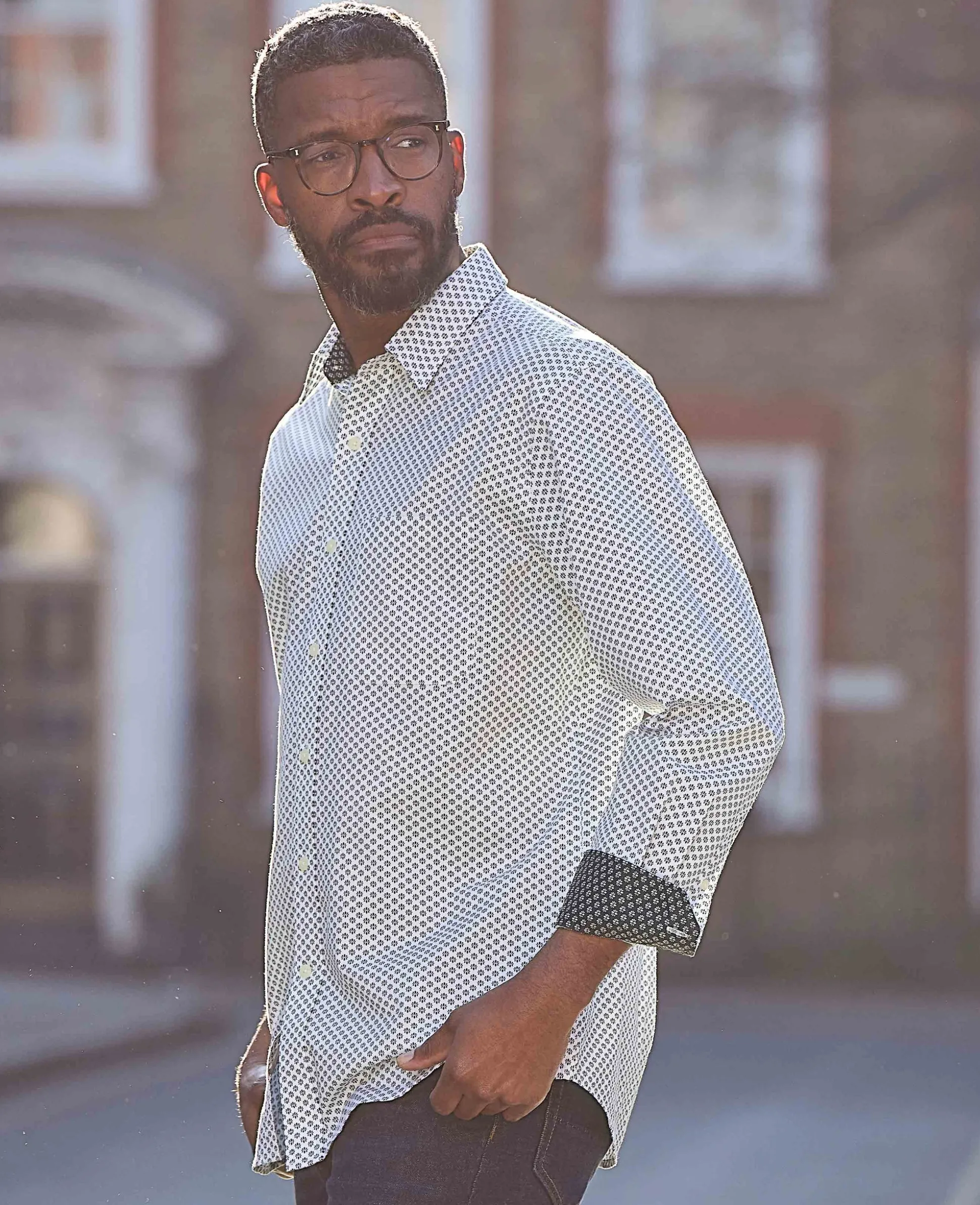 White Cotton Classic Fit Printed Casual Shirt