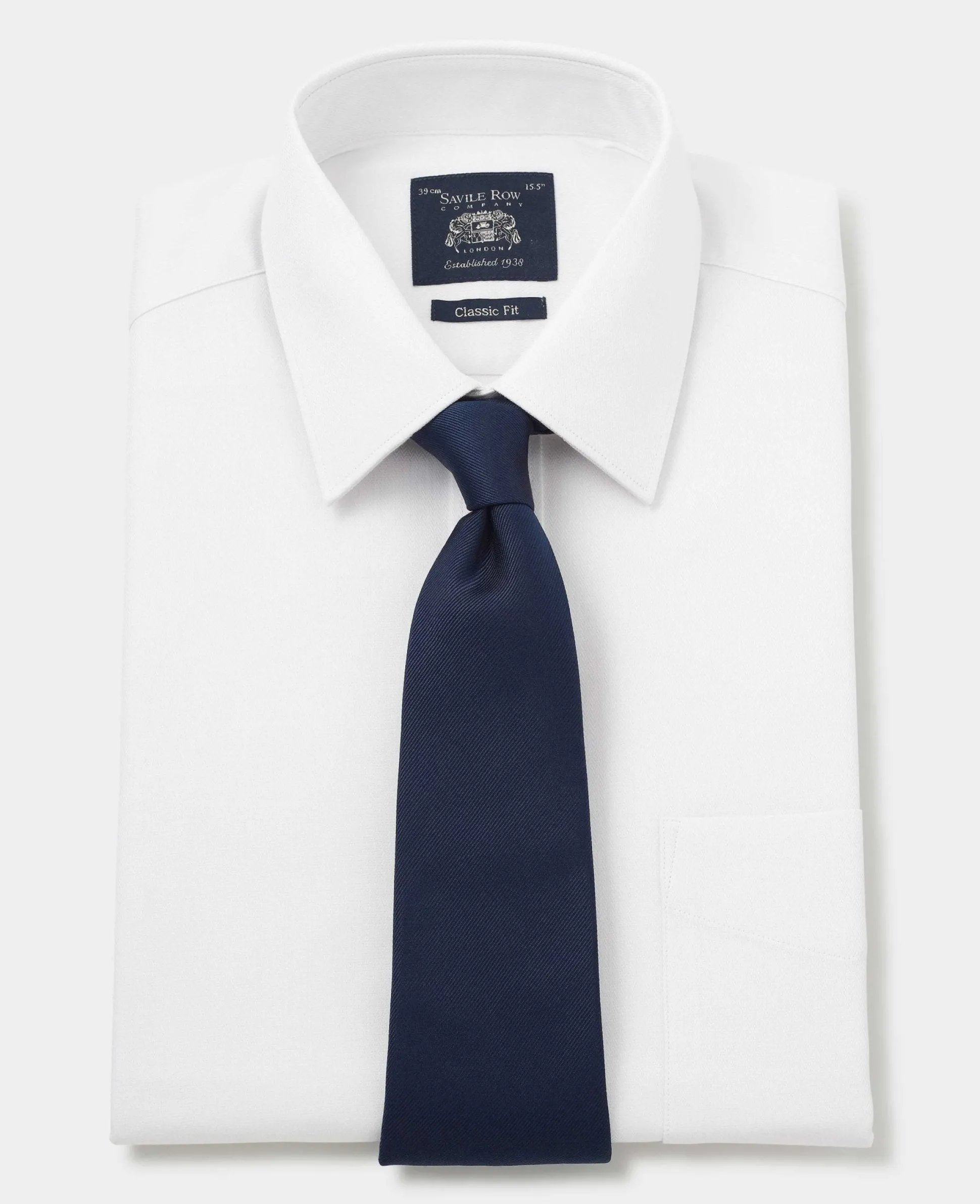 White Cotton Herringbone Classic Fit Formal Shirt - Double Cuff