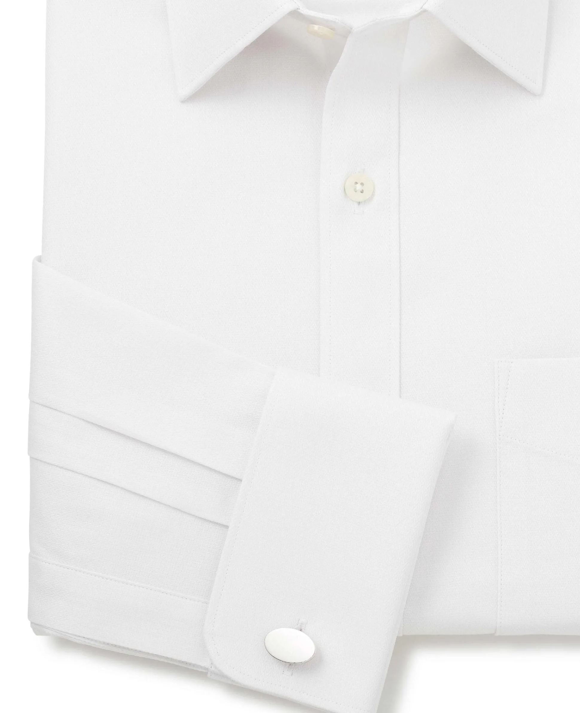White Cotton Herringbone Classic Fit Formal Shirt - Double Cuff