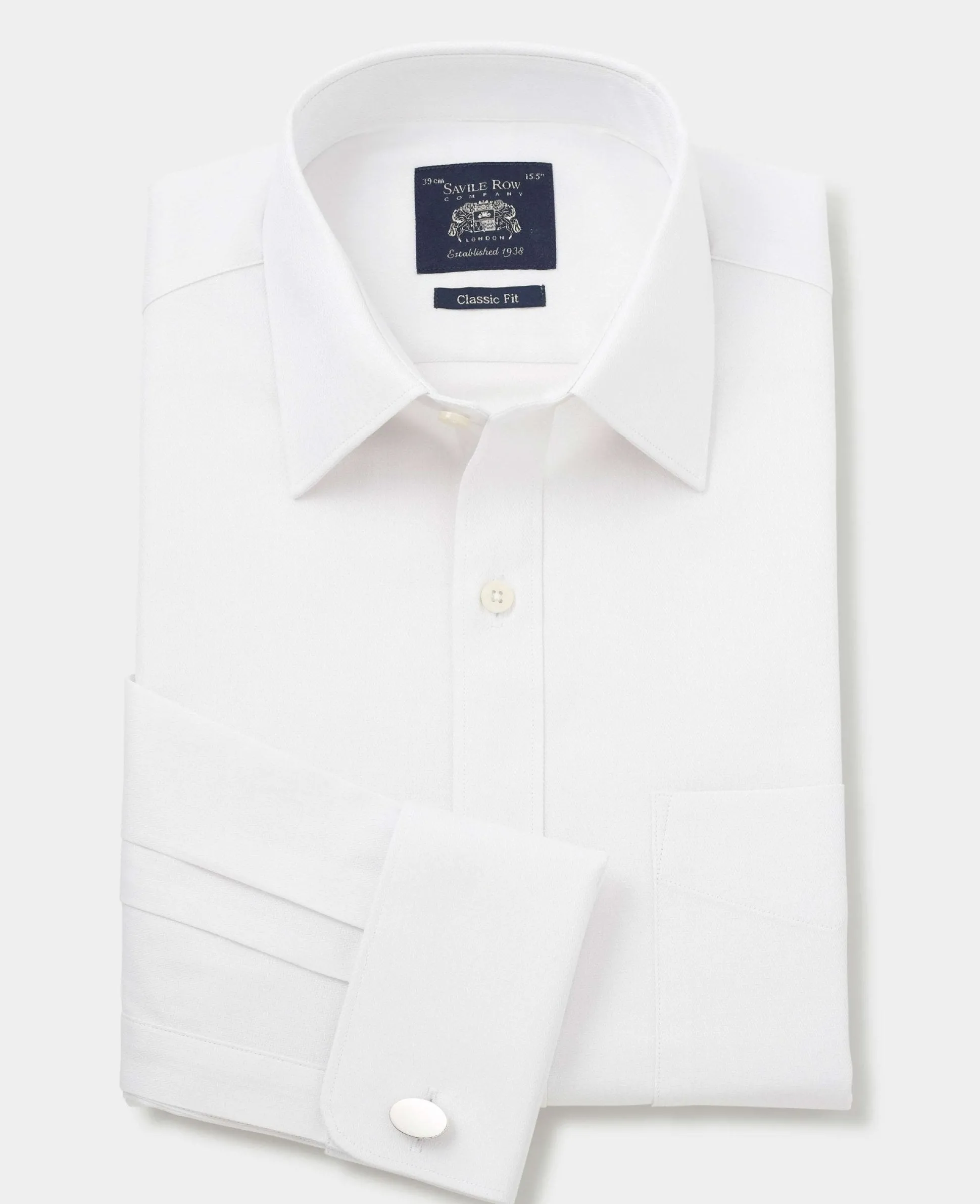 White Cotton Herringbone Classic Fit Formal Shirt - Double Cuff