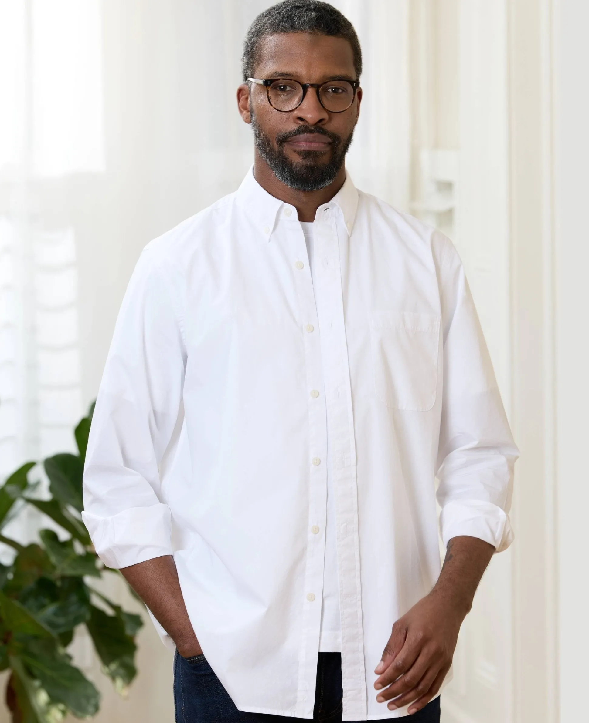 White Cotton Poplin Classic Fit Button-Down Smart Casual Shirt