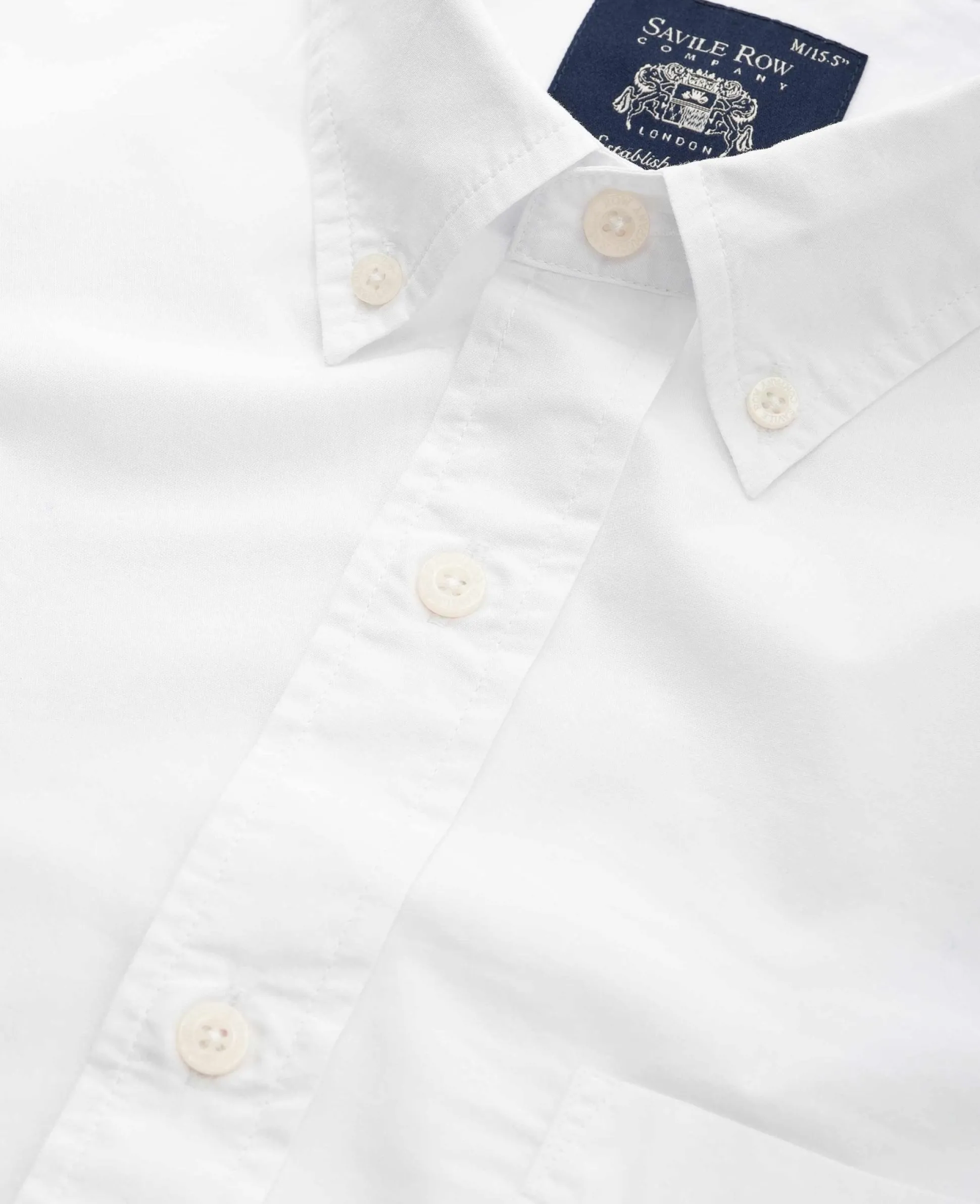White Cotton Poplin Classic Fit Button-Down Smart Casual Shirt