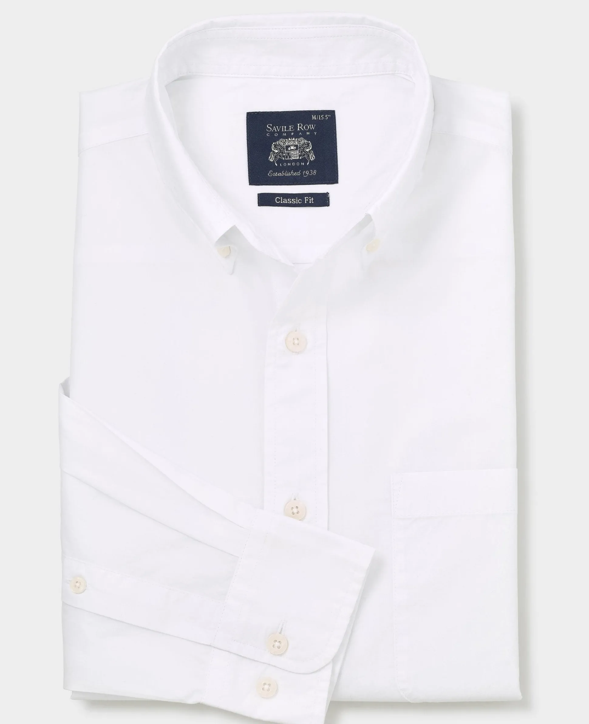 White Cotton Poplin Classic Fit Button-Down Smart Casual Shirt
