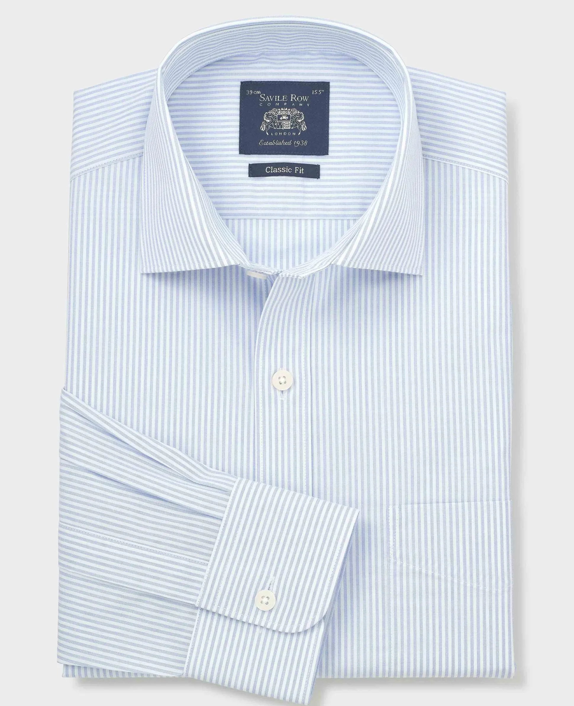 White Light Blue Cotton Poplin Classic Fit Stripe Formal Shirt - Single Cuff