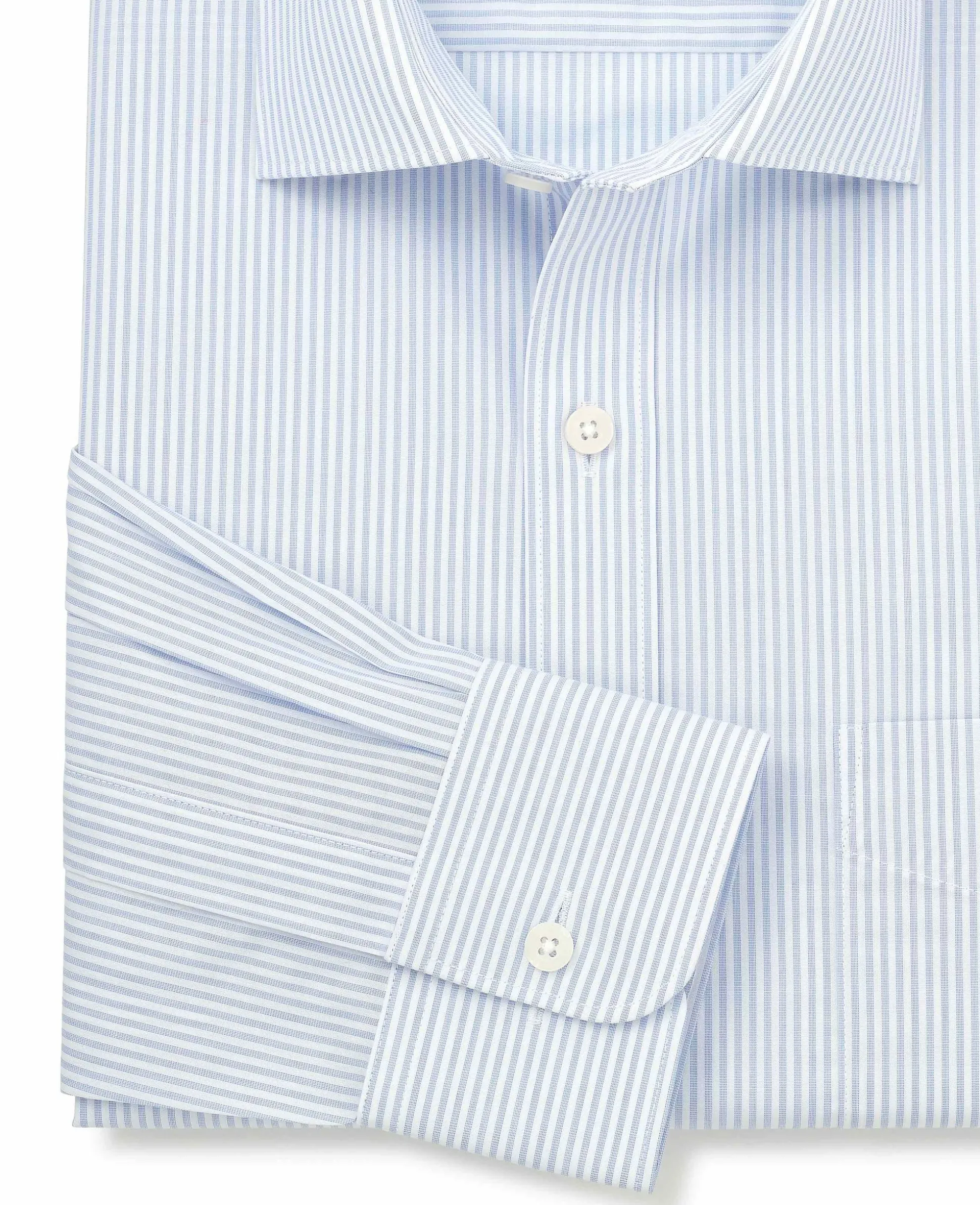 White Light Blue Cotton Poplin Classic Fit Stripe Formal Shirt - Single Cuff