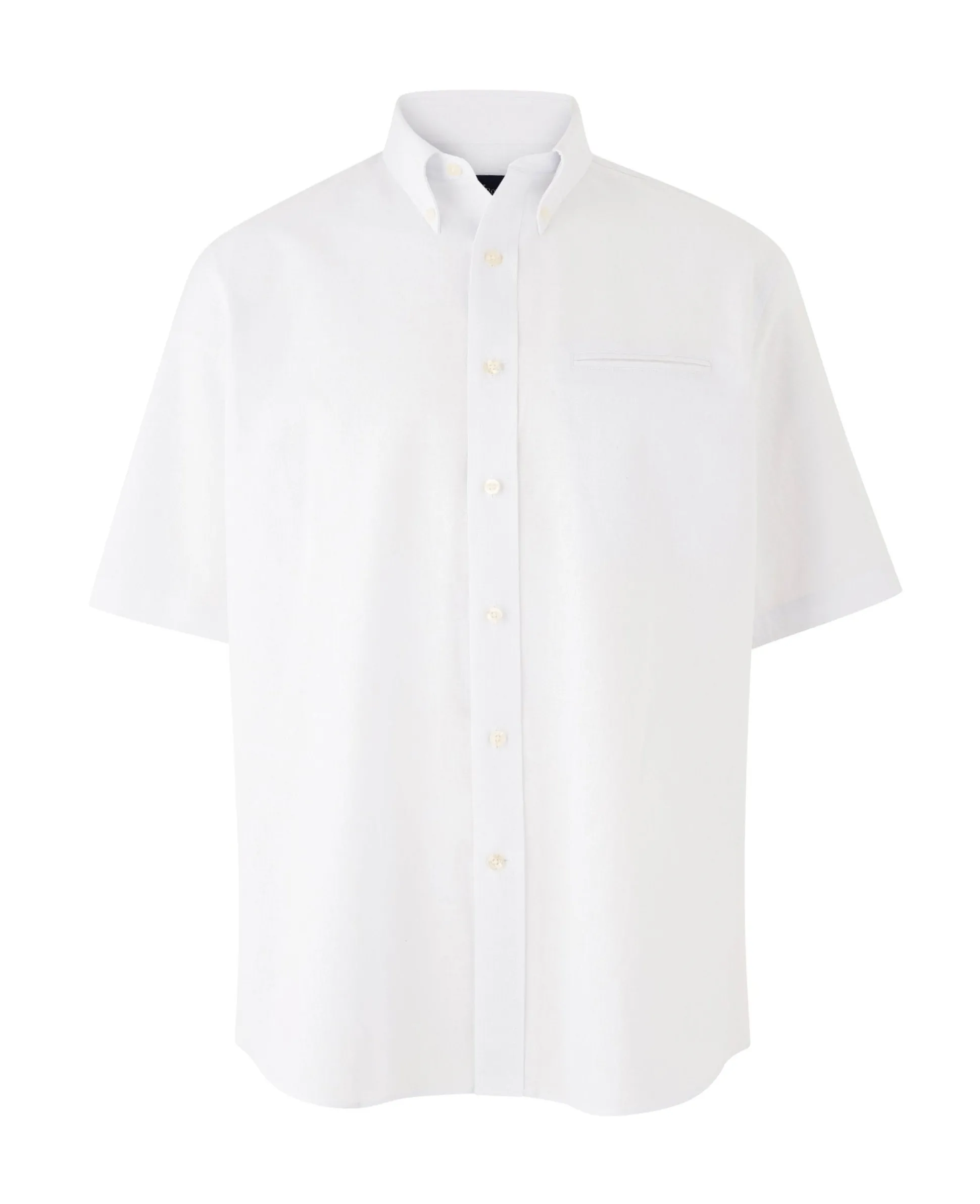 White Linen-Blend Classic Fit Short Sleeve Shirt