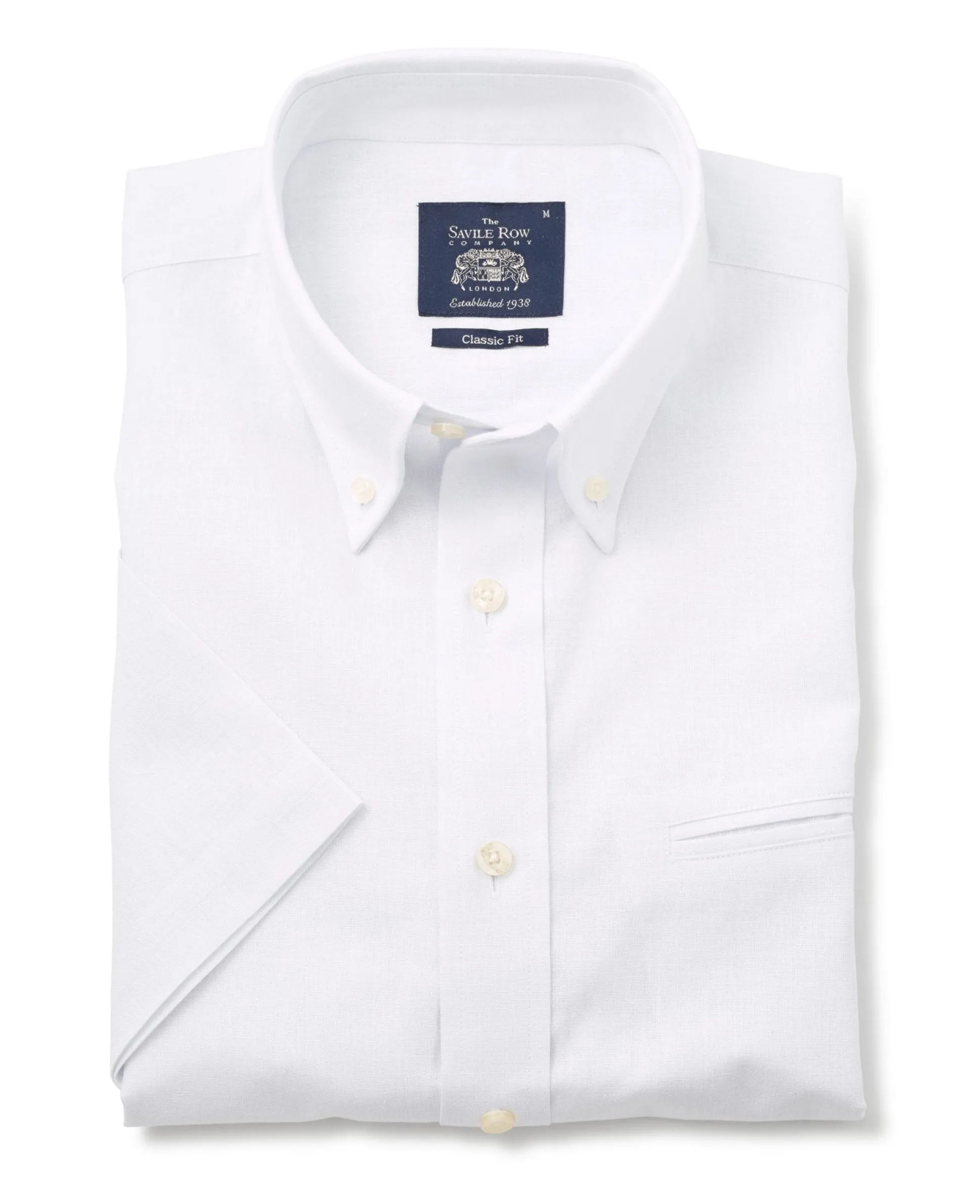 White Linen-Blend Classic Fit Short Sleeve Shirt