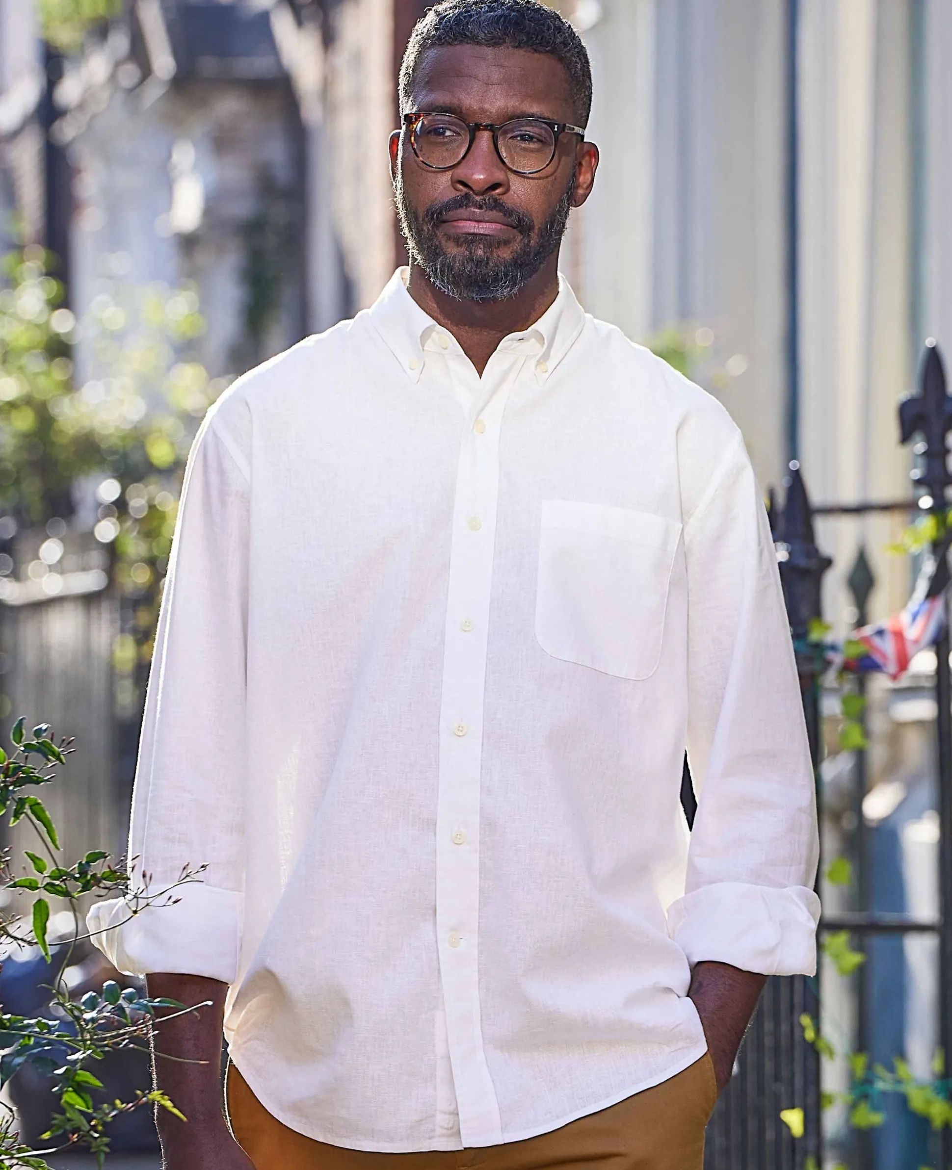 White Linen-Blend Classic Fit Casual Shirt