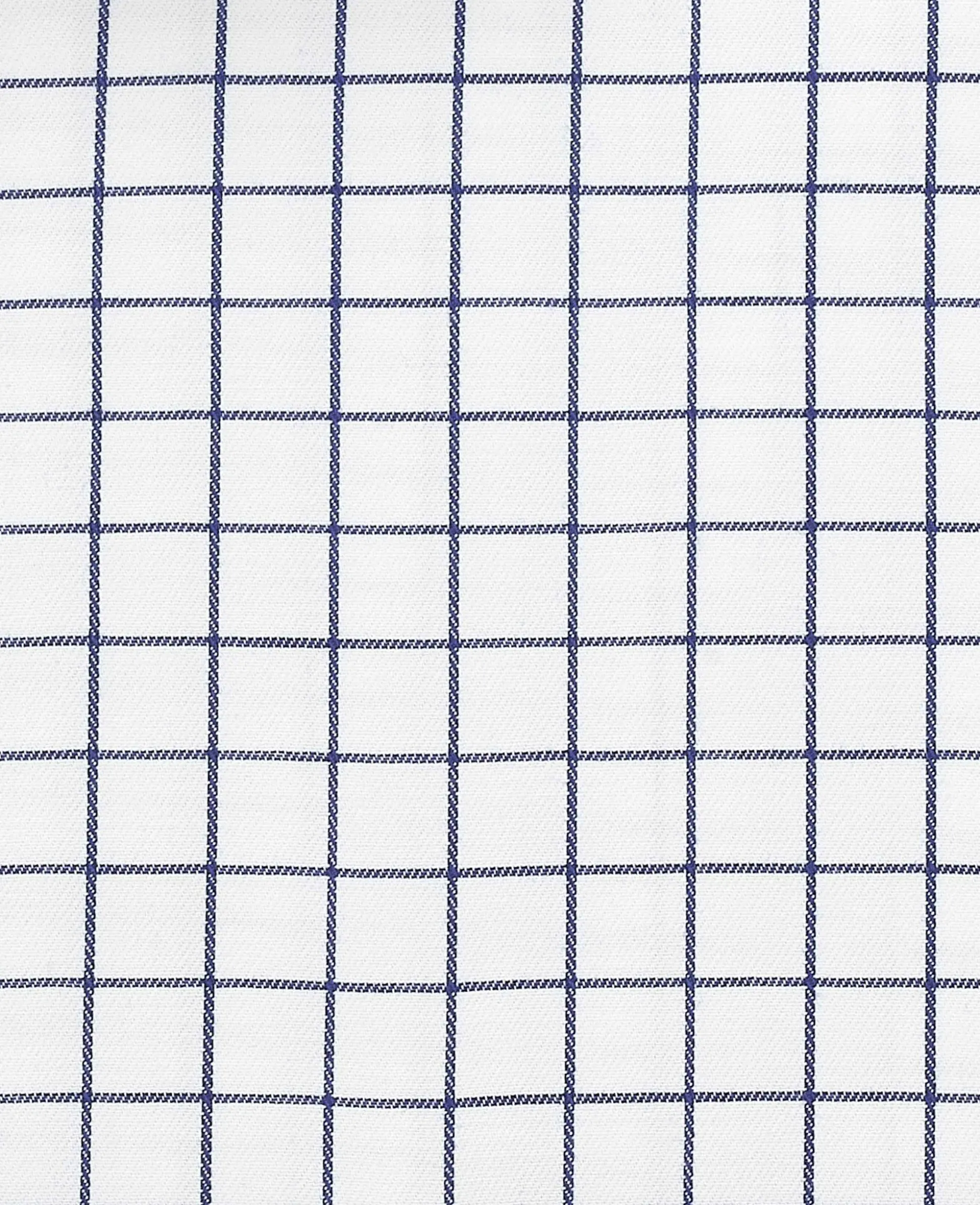 White Navy Cotton Twill Window Check Classic Fit Formal Shirt - Double Cuff