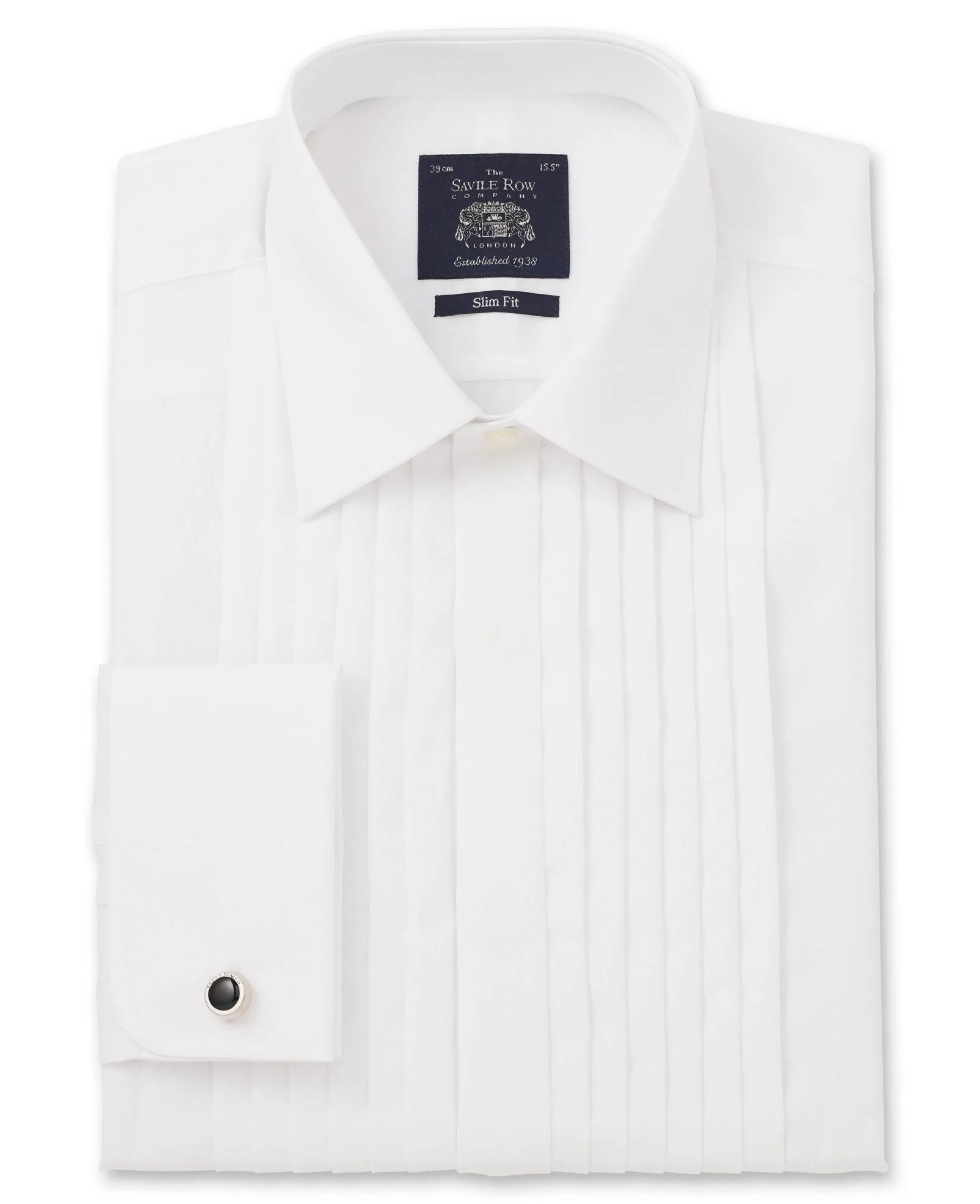 White Poplin Pleated Slim Fit Double Cuff Evening Formal Shirt