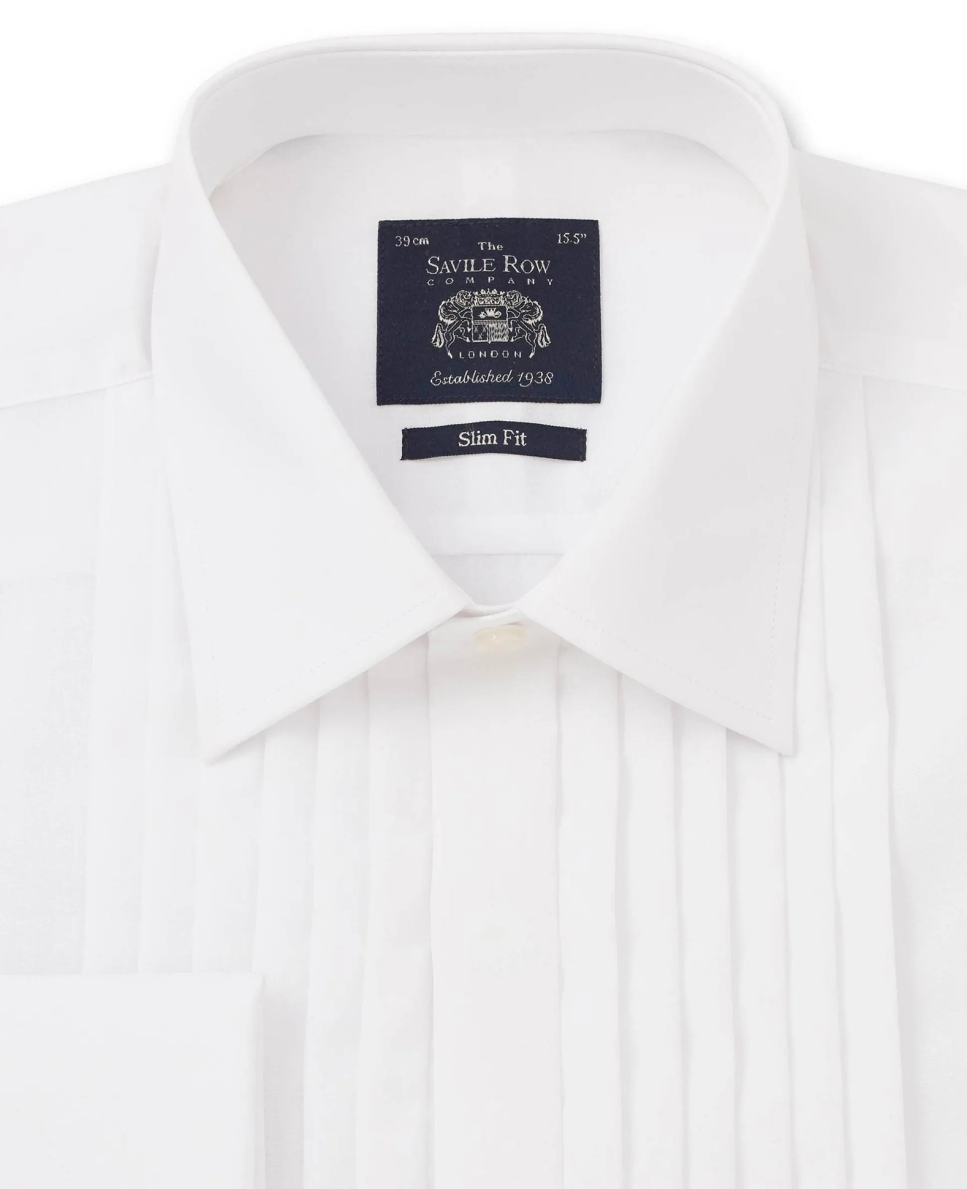 White Poplin Pleated Slim Fit Double Cuff Evening Formal Shirt