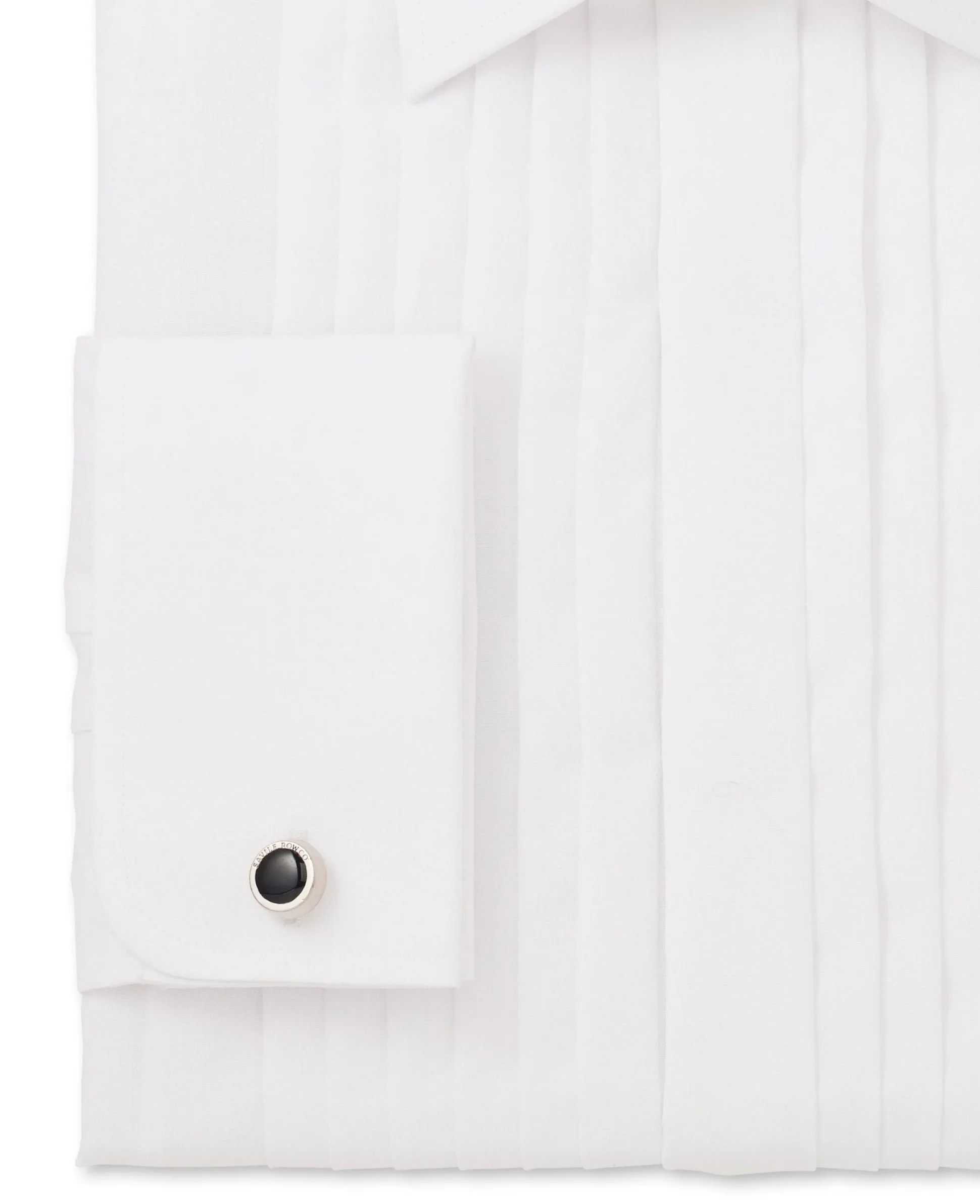 White Poplin Pleated Slim Fit Double Cuff Evening Formal Shirt