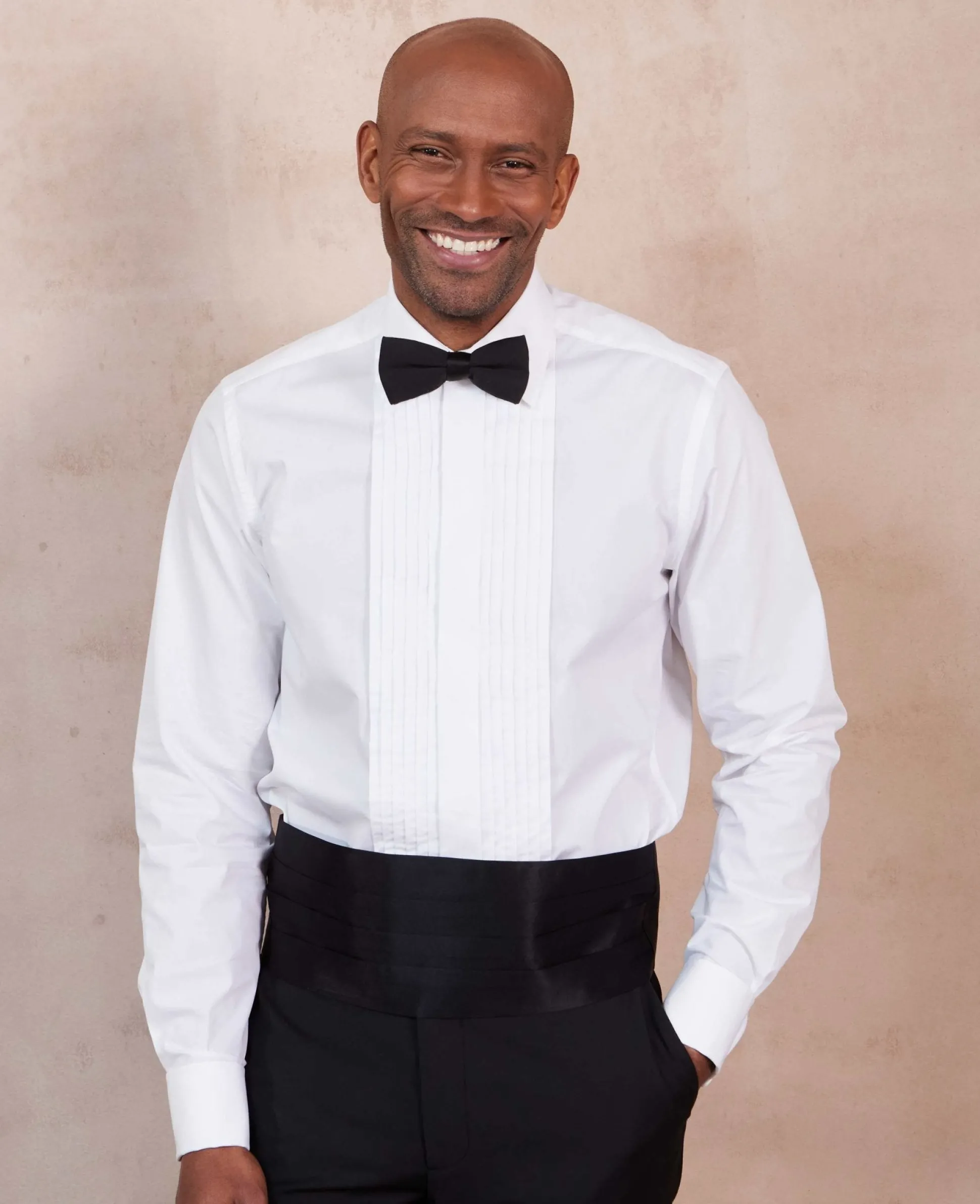 White Poplin Pleated Slim Fit Double Cuff Evening Formal Shirt