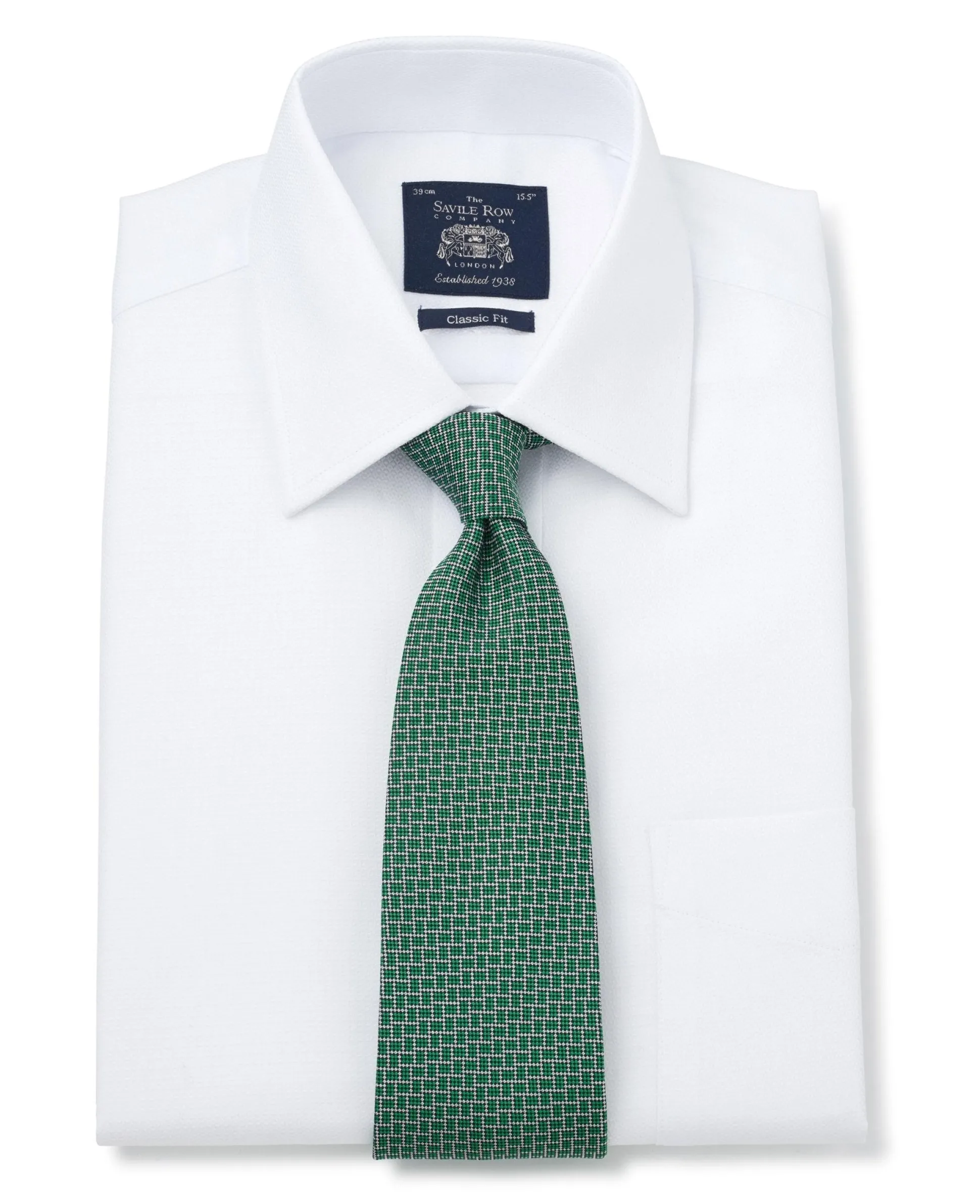 White Textured Windsor Collar Classic Fit Shirt - Single or Double Cuff