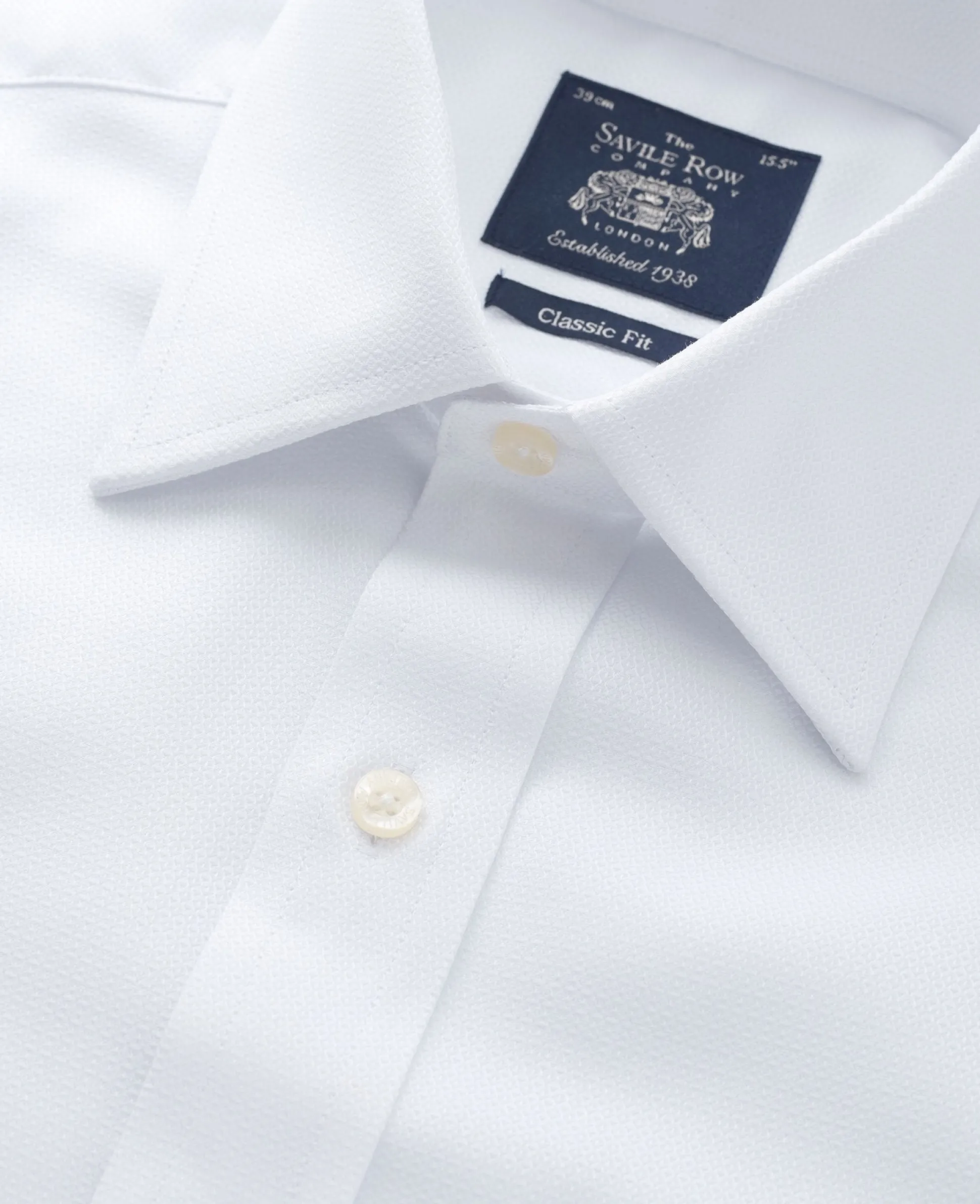White Textured Windsor Collar Classic Fit Shirt - Single or Double Cuff